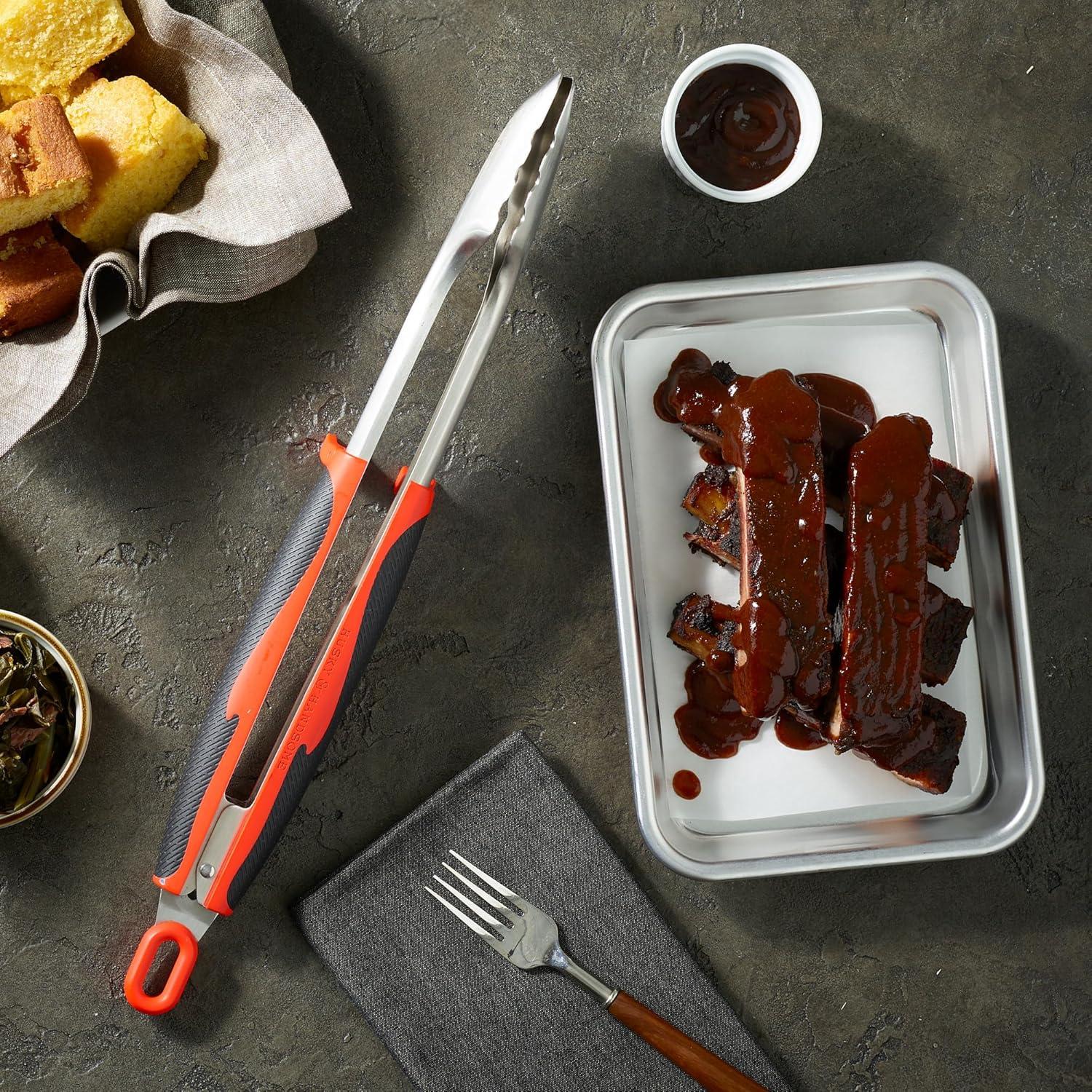 AC BBQ Oversized Locking Tongs, Stainless Steel, Silver