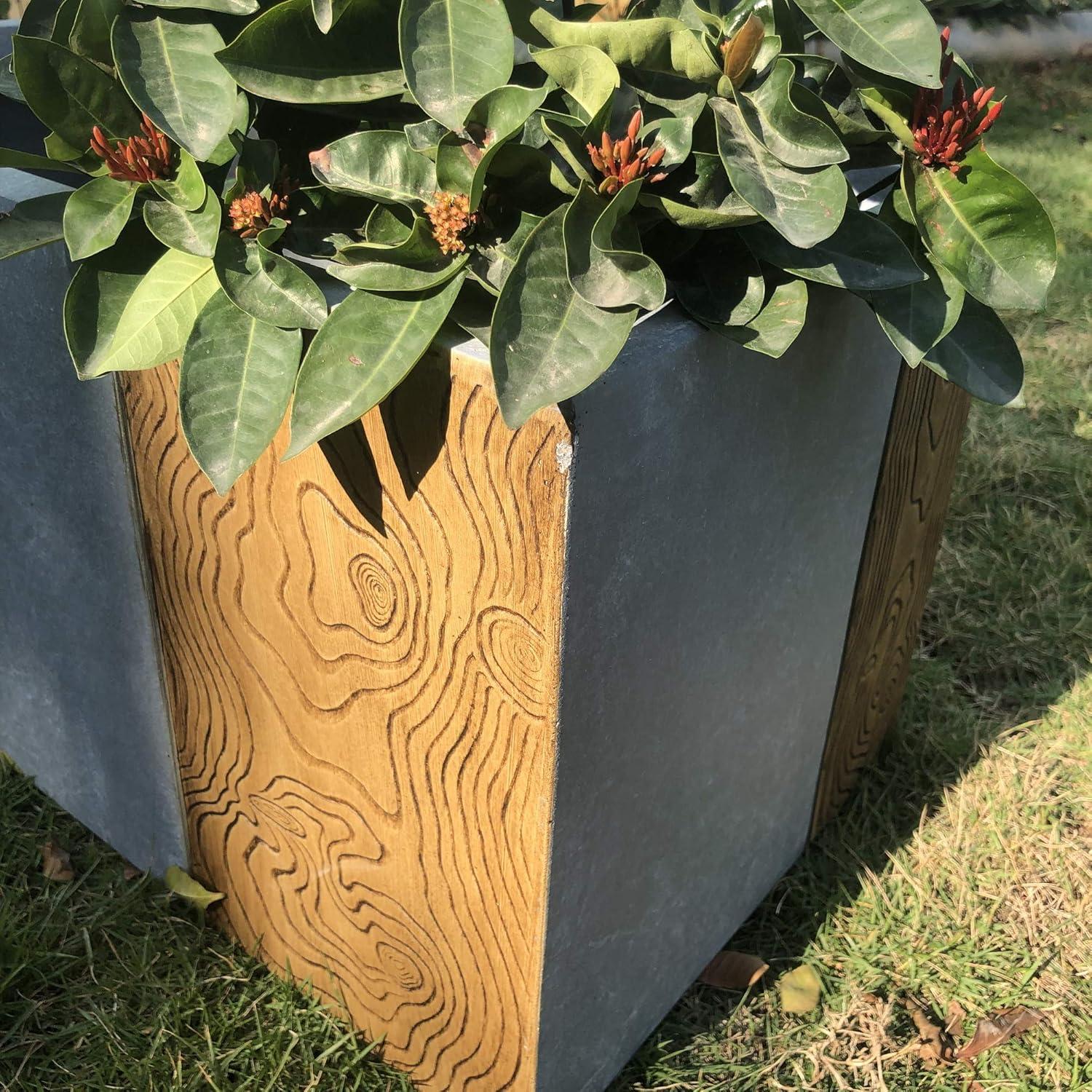 Timber Ridge Modern Concrete Rectangle Outdoor Planter, 23 Inch