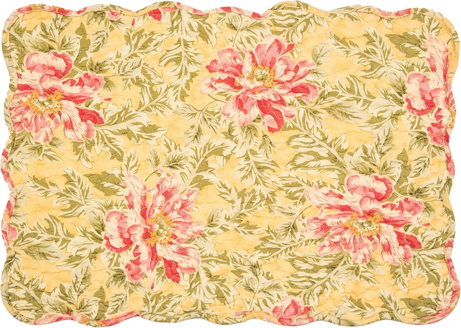 C&F Home 13" x 19" Freya Reversible Quilted Vintage Floral Scalloped Spring & Summer Dining Tabletop Placemats, Set of 6