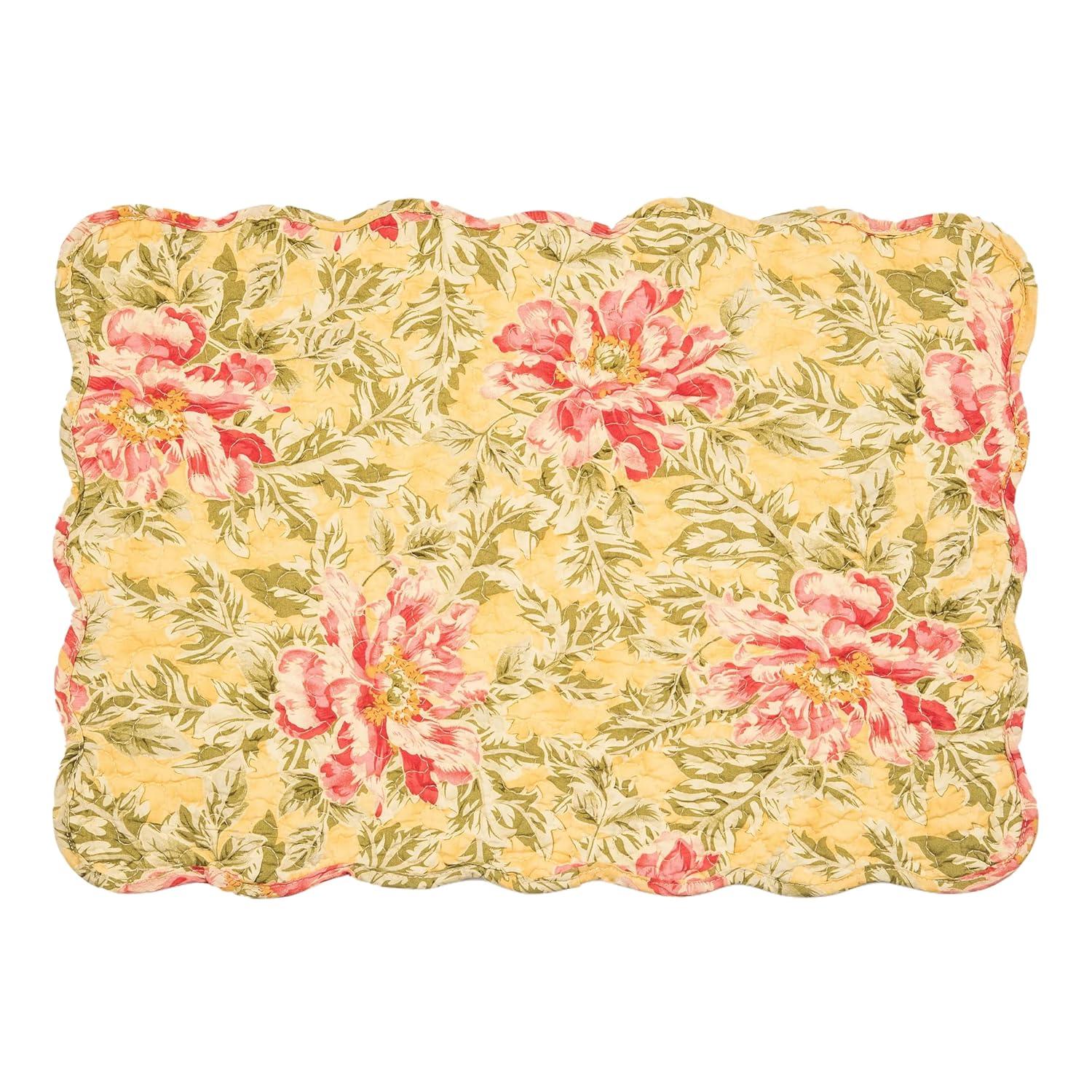 C&F Home 13" x 19" Freya Reversible Quilted Vintage Floral Scalloped Spring & Summer Dining Tabletop Placemats, Set of 6
