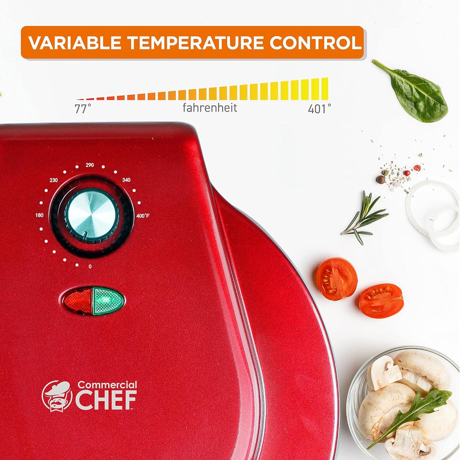 Commercial Chef Commercial Chef Pizza Maker with Variable Temperature, 12-inch, Red