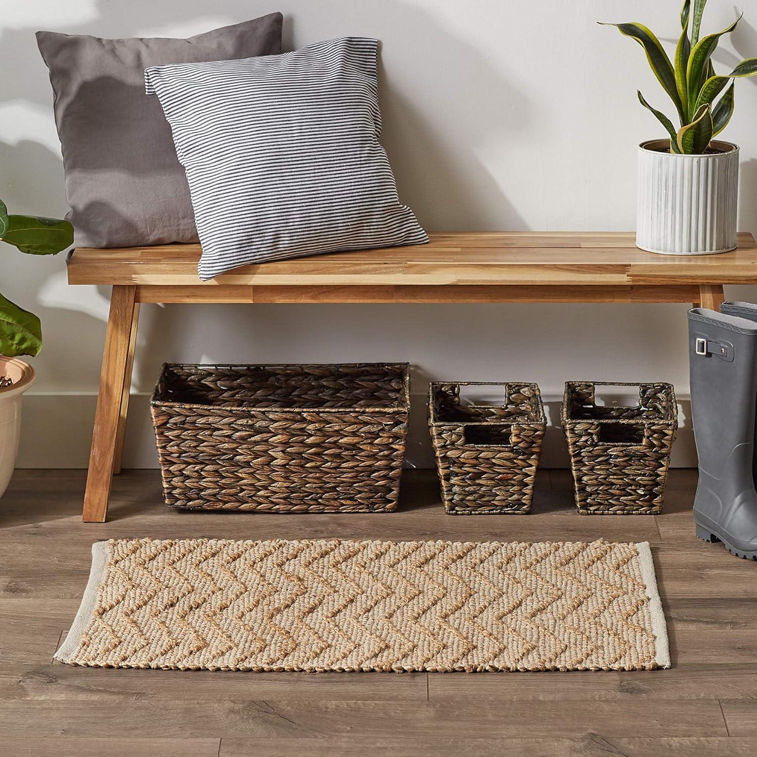 Off-White and Natural Jute Chevron Hand-Loomed Area Rug