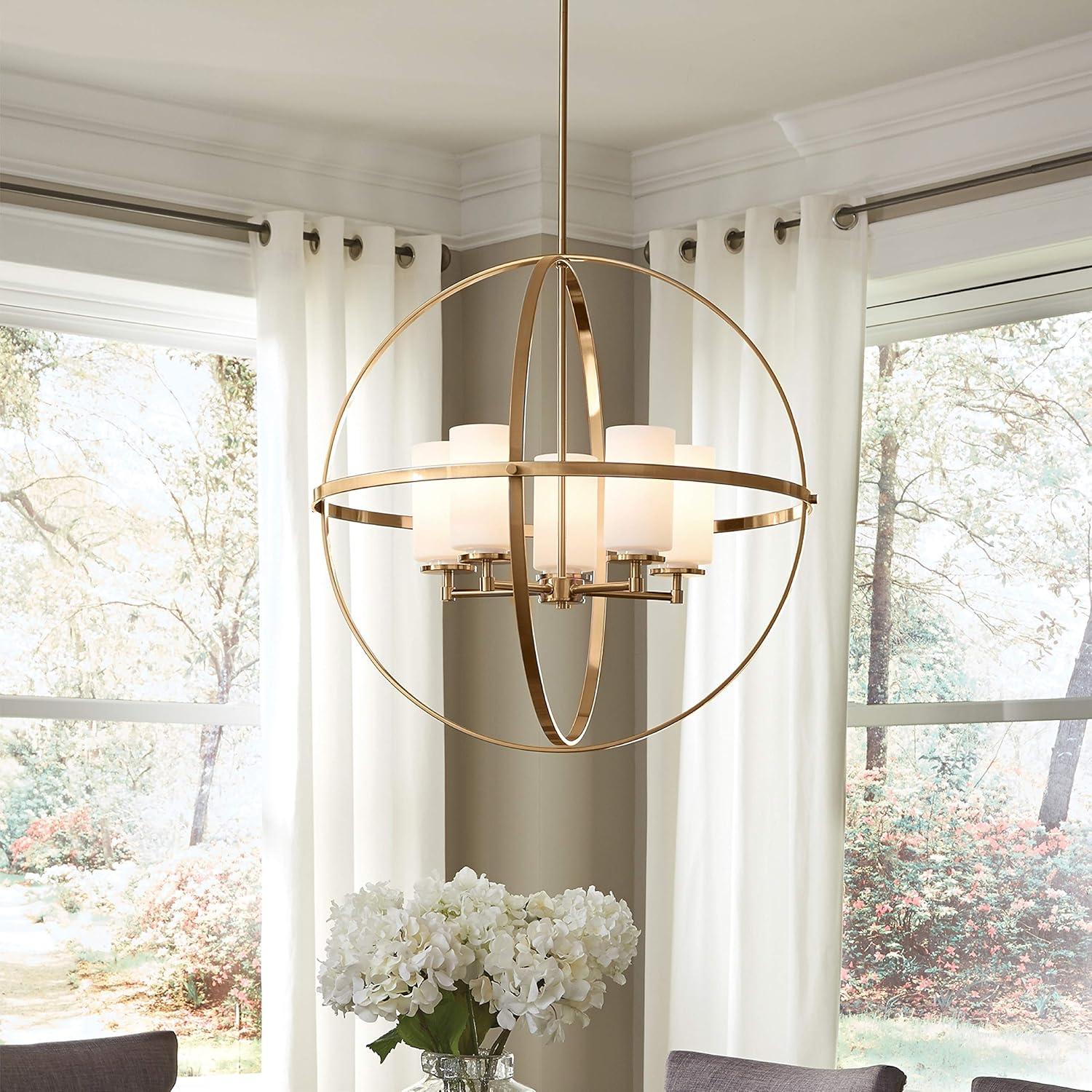 Alturas Modern 5-Light LED Chandelier in Brushed Nickel with Etched Glass