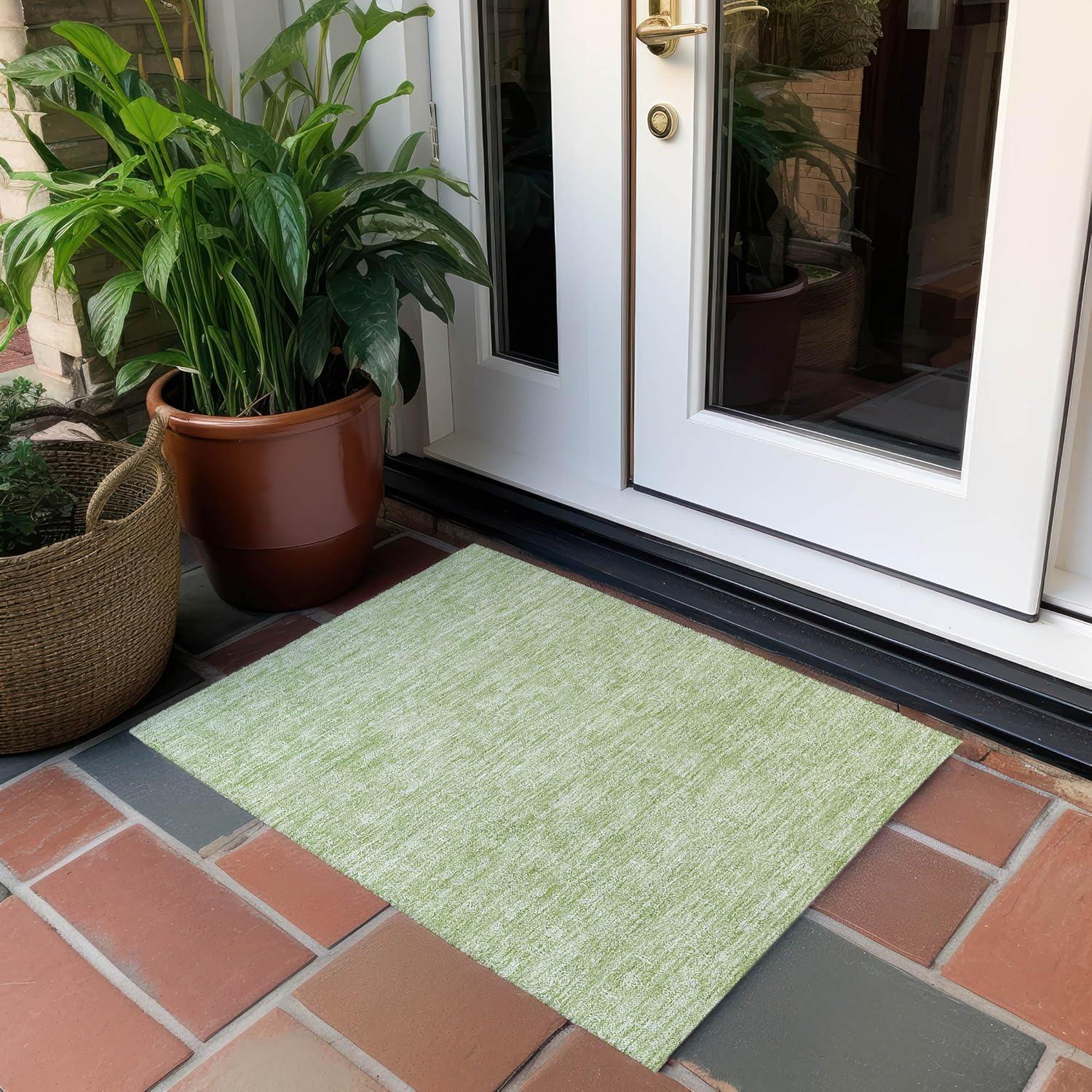 Aloe Green Synthetic Flat Woven Indoor Outdoor Rug