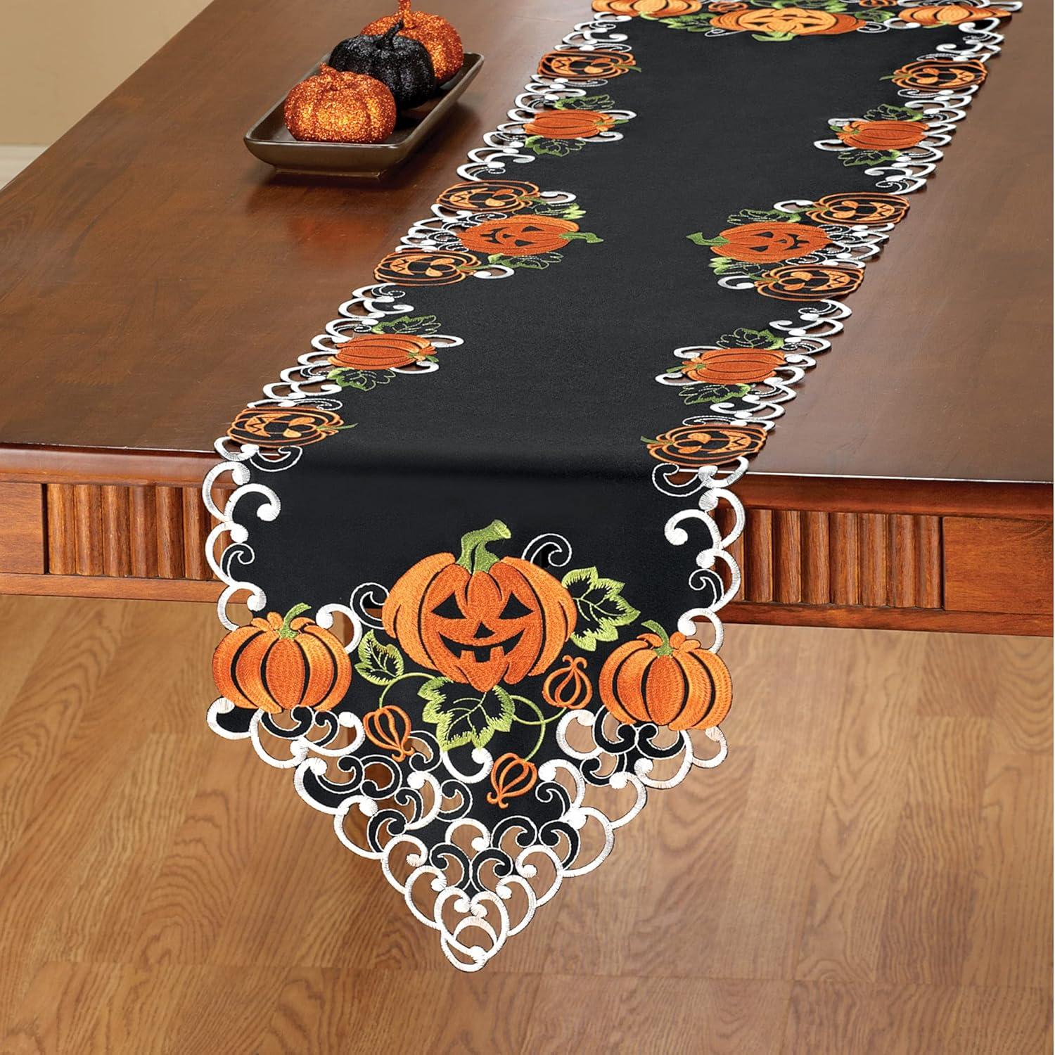 Collections Etc Halloween Pumpkins Table Runner / Topper Runner