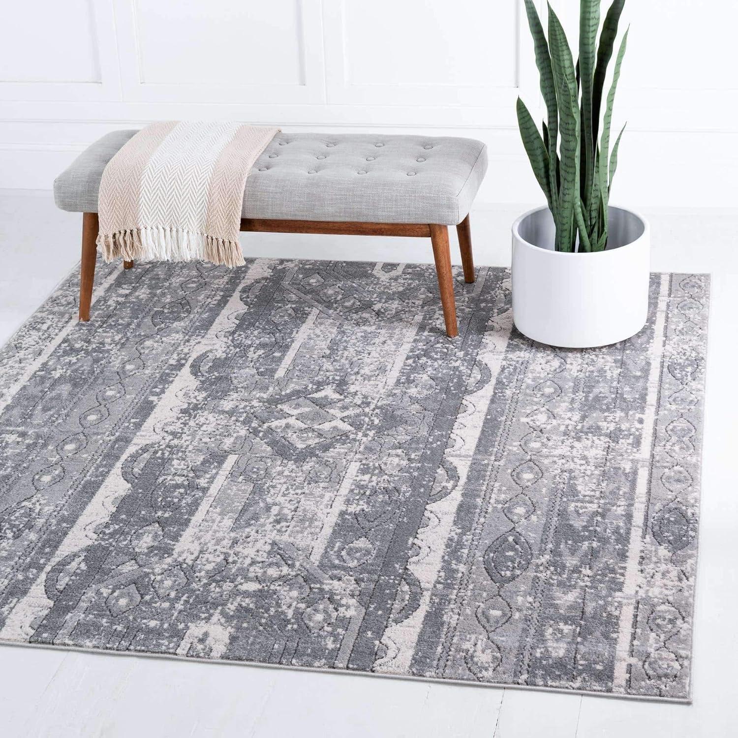 Unique Loom Portland Collection Area Rug - Depoe (4' 1" Square Gray/Ivory)