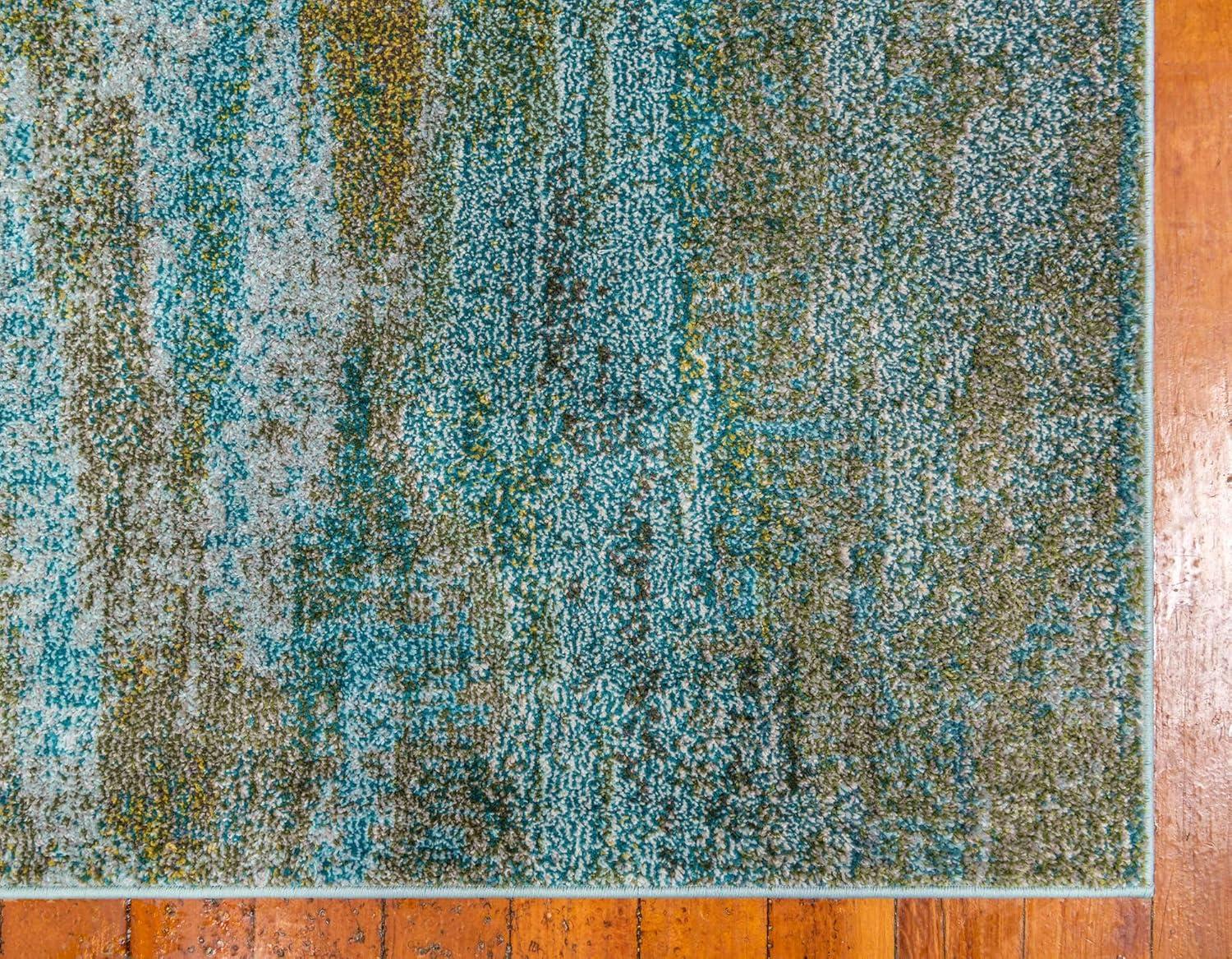 Turquoise Blue 6' x 9' Abstract Synthetic Easy-Care Area Rug