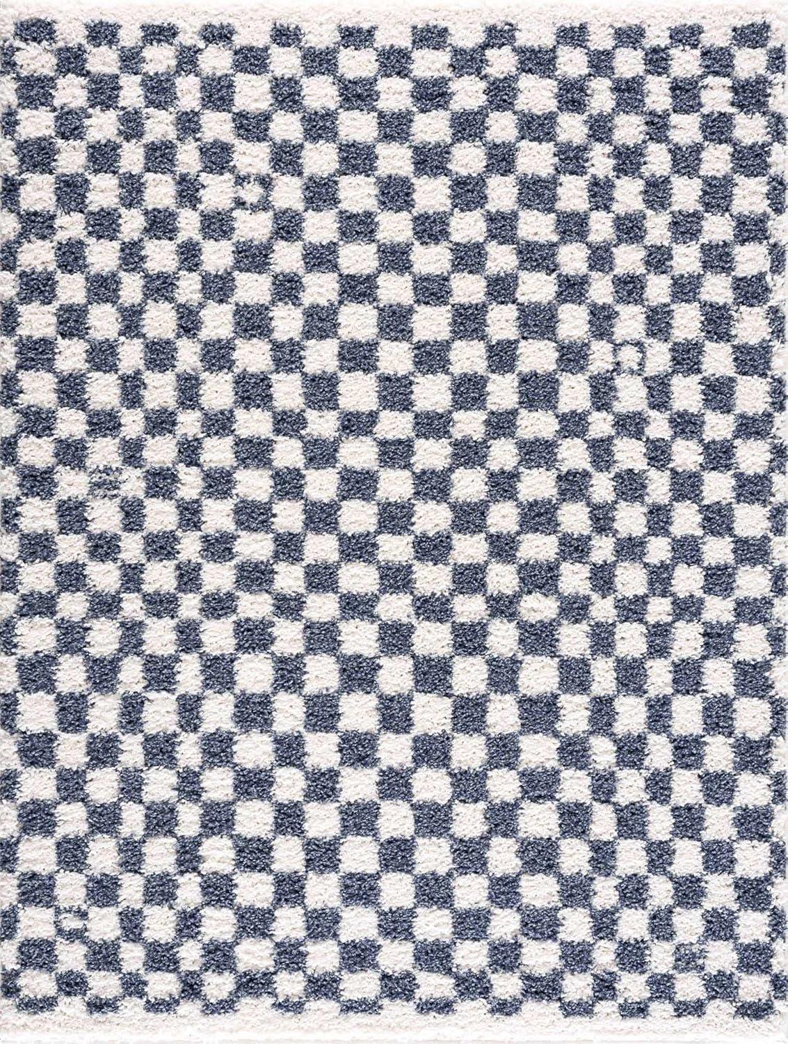 Hauteloom Kieu Black & White Checkered Shag Rug