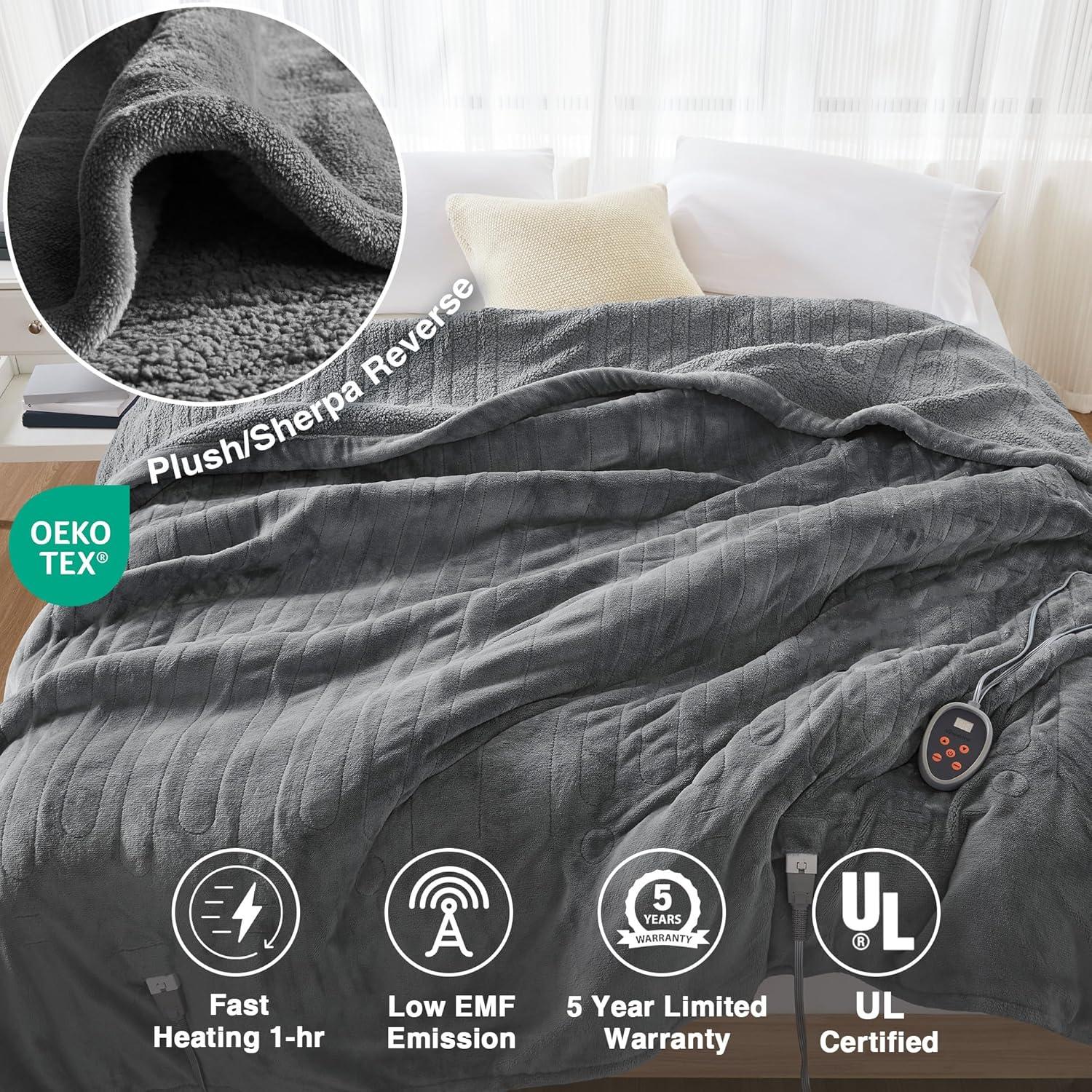 Beautyrest Beautyrest Heated Oversized Microlight to Berber Blanket