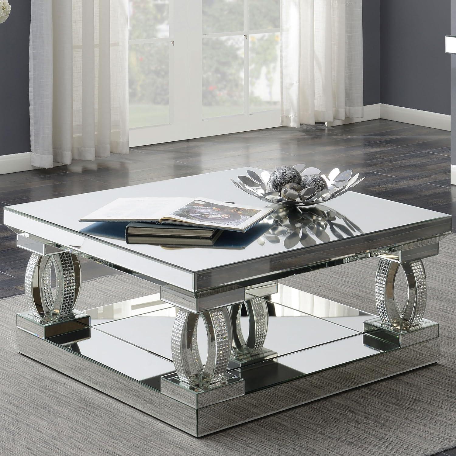 Coaster Amalia Square Modern Mirrored Glass Coffee Table in Silver