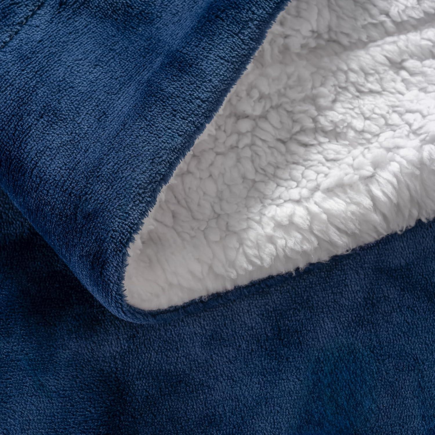 Berkshire Blanket-Sherpa Fleece Blanket, Warm and Soft Loftmink Reversible Blanket for Bed, Sofa and Travel, Dress Blues, 60 in x 90 in