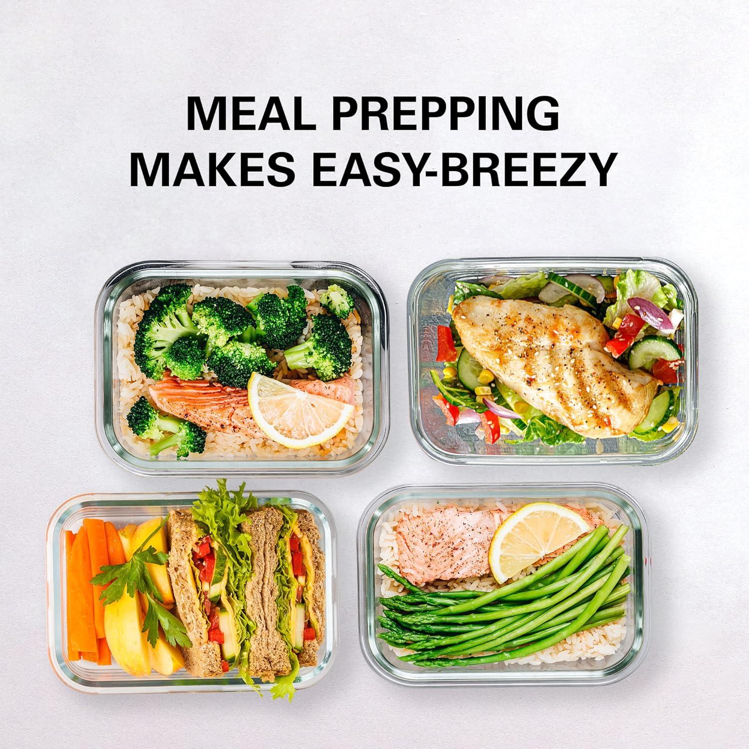 Set of 8 Rectangular Glass Meal Prep Containers with Snap Lids