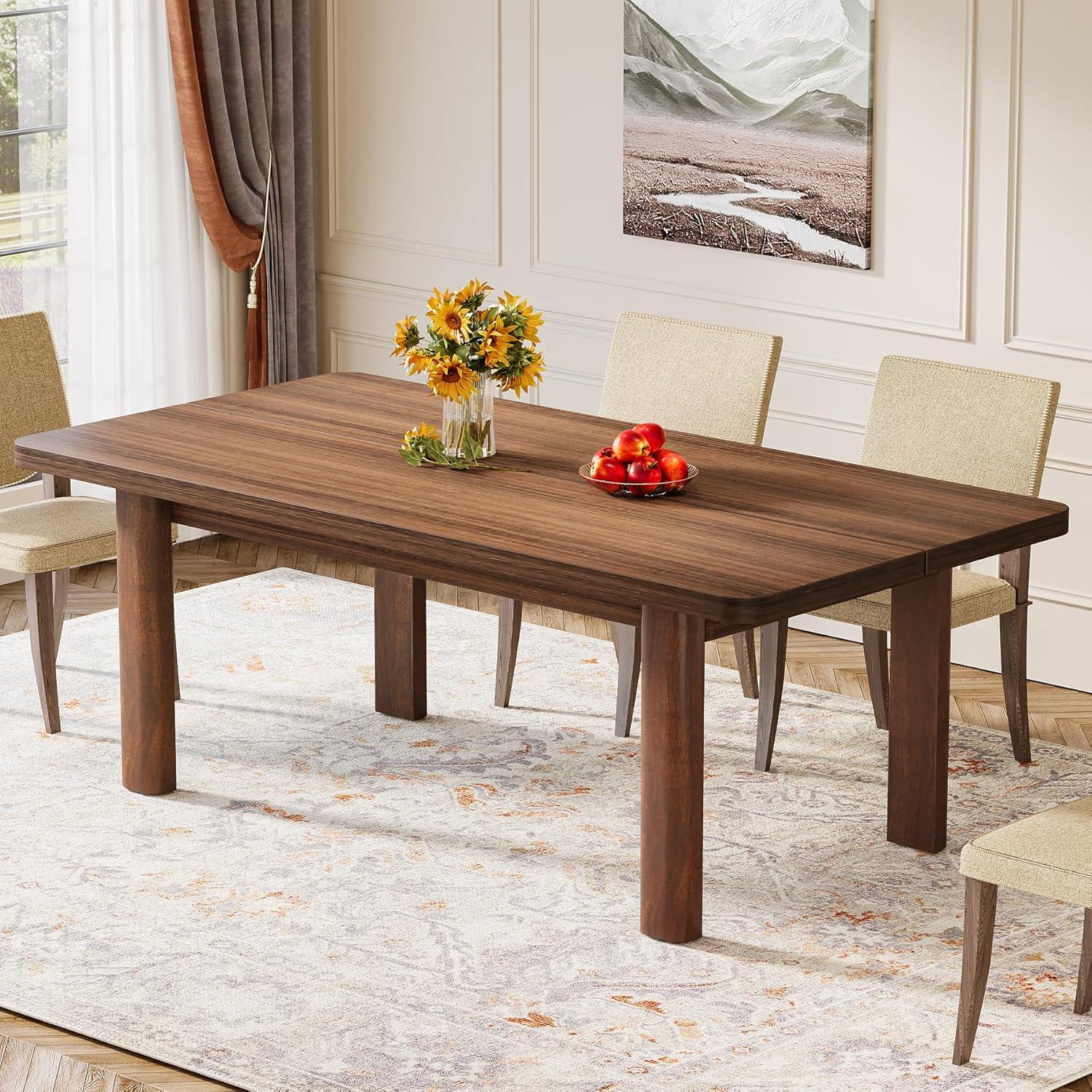 Union Rustic Wood Dining Table For 4-6 People, 63 Inch Farmhouse Kitchen Table With Solid Wood Legs