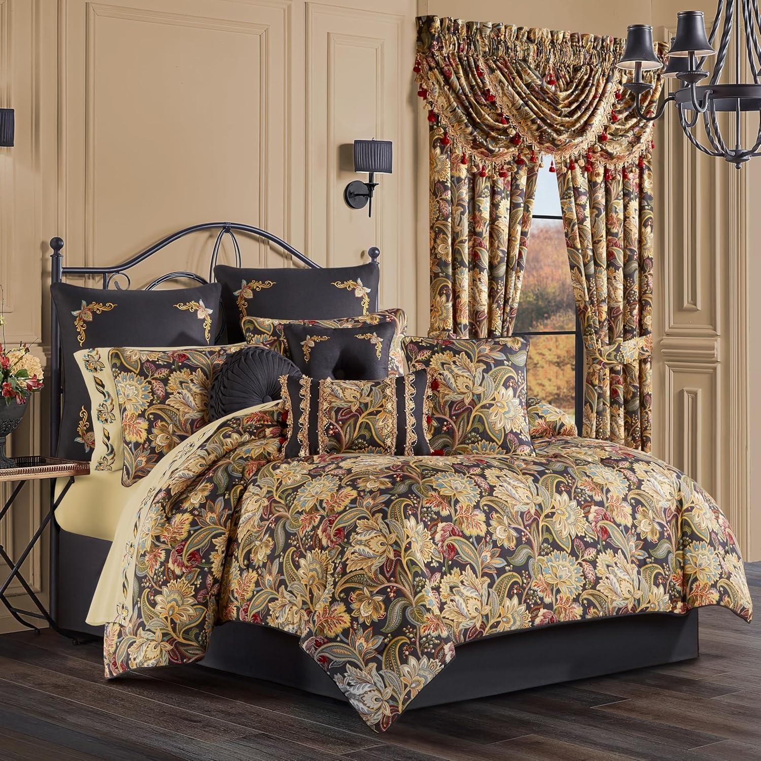 King Black Cotton Reversible Comforter Set with Floral Design