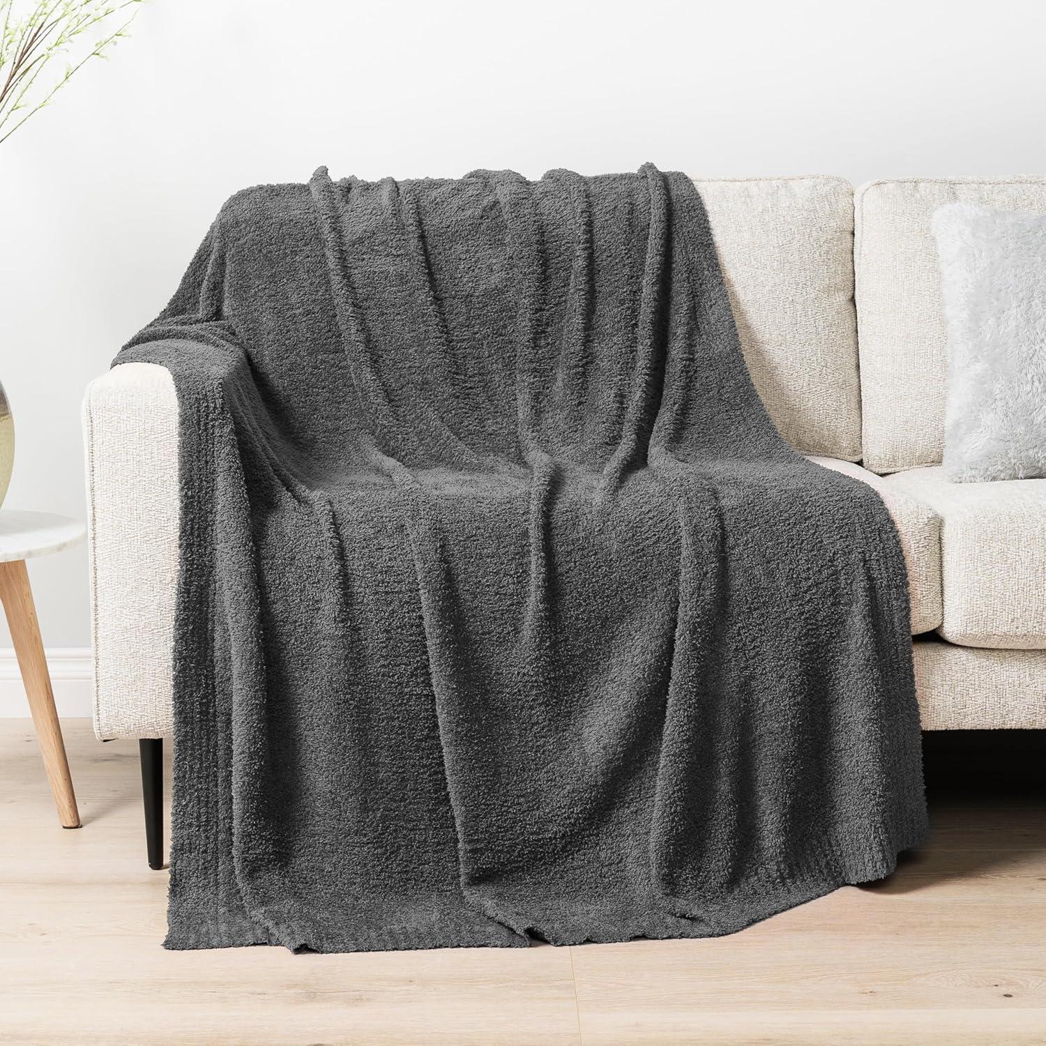 PAVILIA Plush Knit Throw Blanket for Couch Sofa Bed, Super Soft Fluffy Fuzzy Lightweight Warm Cozy All Season