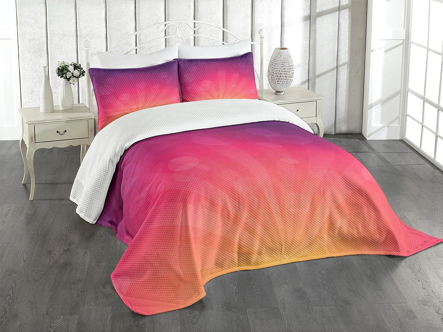 Queen Pink and Orange Ombre Quilted Bedspread Set