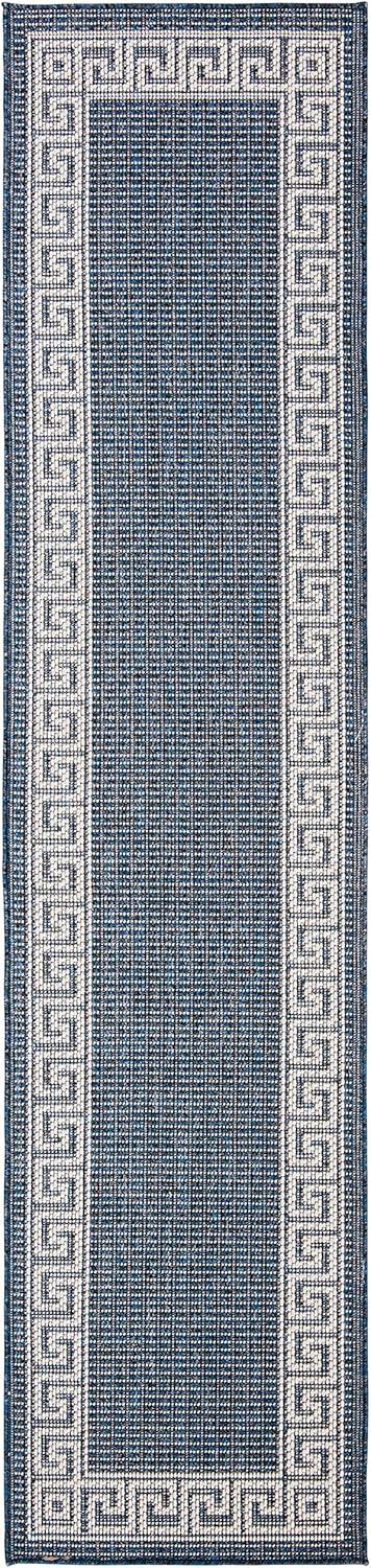 SAFAVIEH Bermuda Isidora Geometric Machine Washable Indoor/Outdoor Area Rug, Ivory/Blue, 5'3" x 7'6"