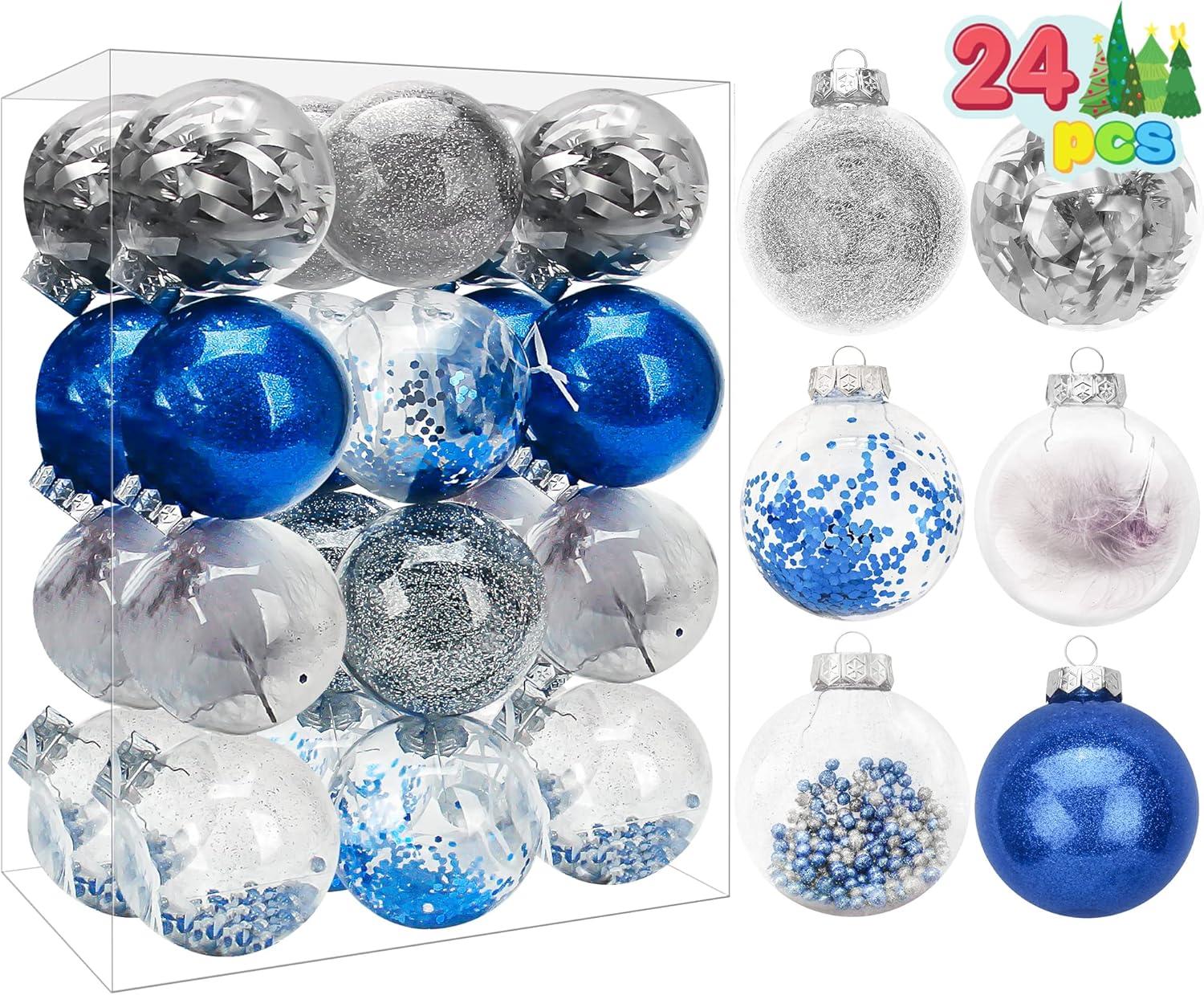 24-Piece Blue and Silver Shatterproof Plastic Christmas Ball Ornament Set