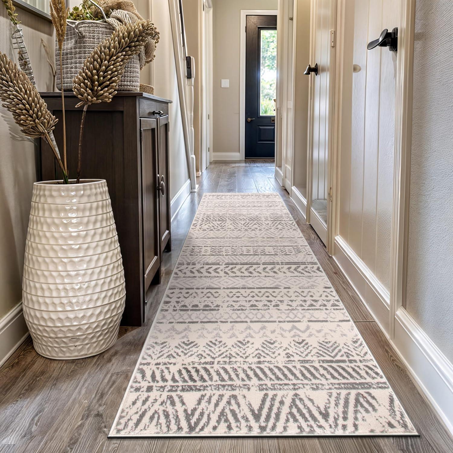 World Rug Gallery Geometric Distressed Bohemian Area Rug - Gray 2'7"x10'