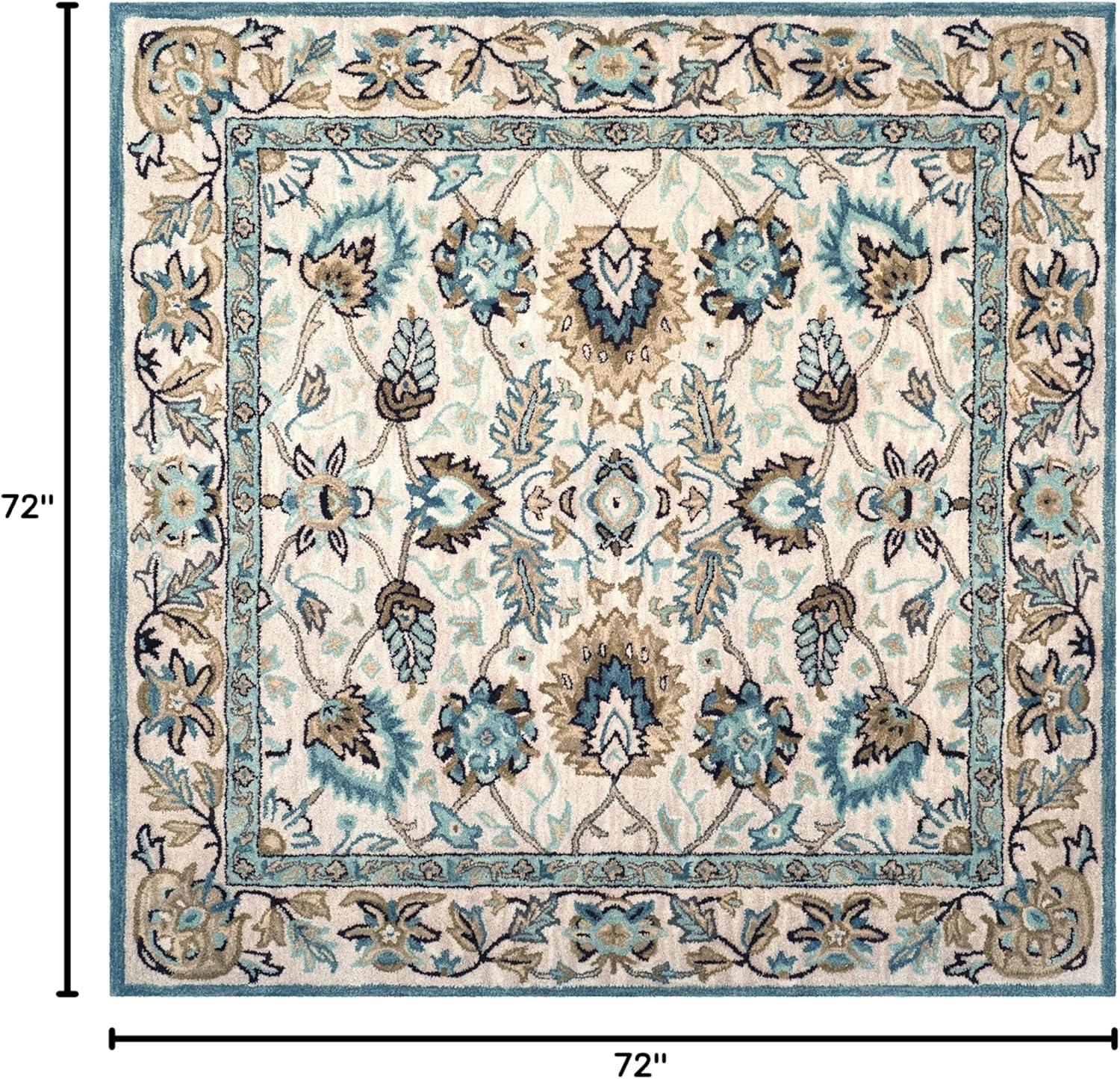 Elegant Peacock Blue Hand-Tufted Wool 6' Square Rug