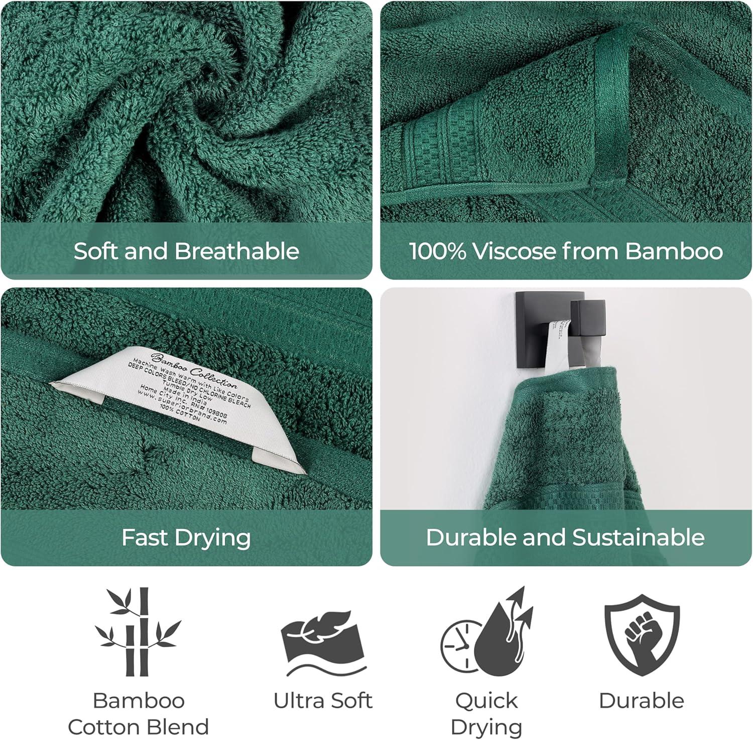 Superior 8-Piece Ultra-Soft Bamboo Bath Towel Set for Bathroom, Spa, and Gym, Hunter Green