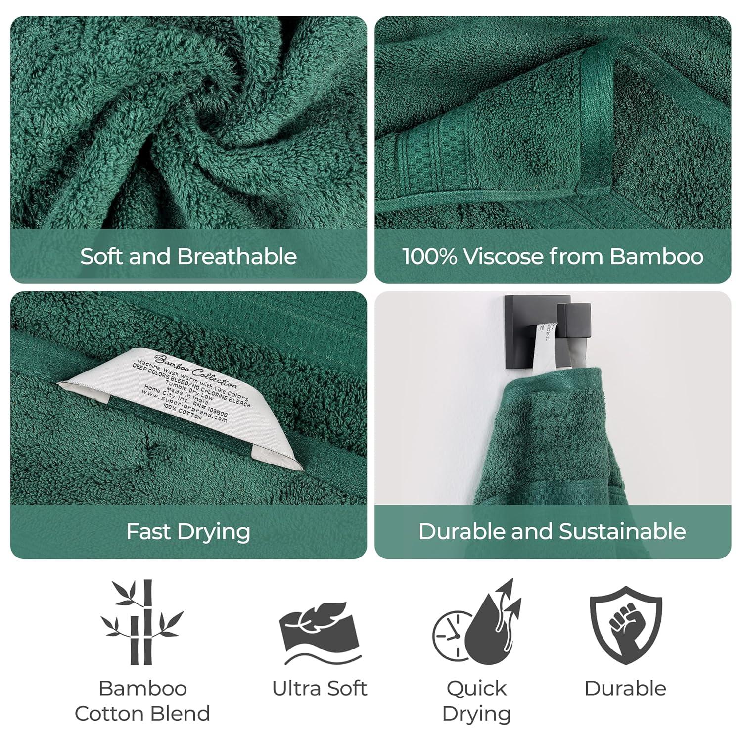 Superior 8-Piece Ultra-Soft Bamboo Bath Towel Set for Bathroom, Spa, and Gym, Hunter Green