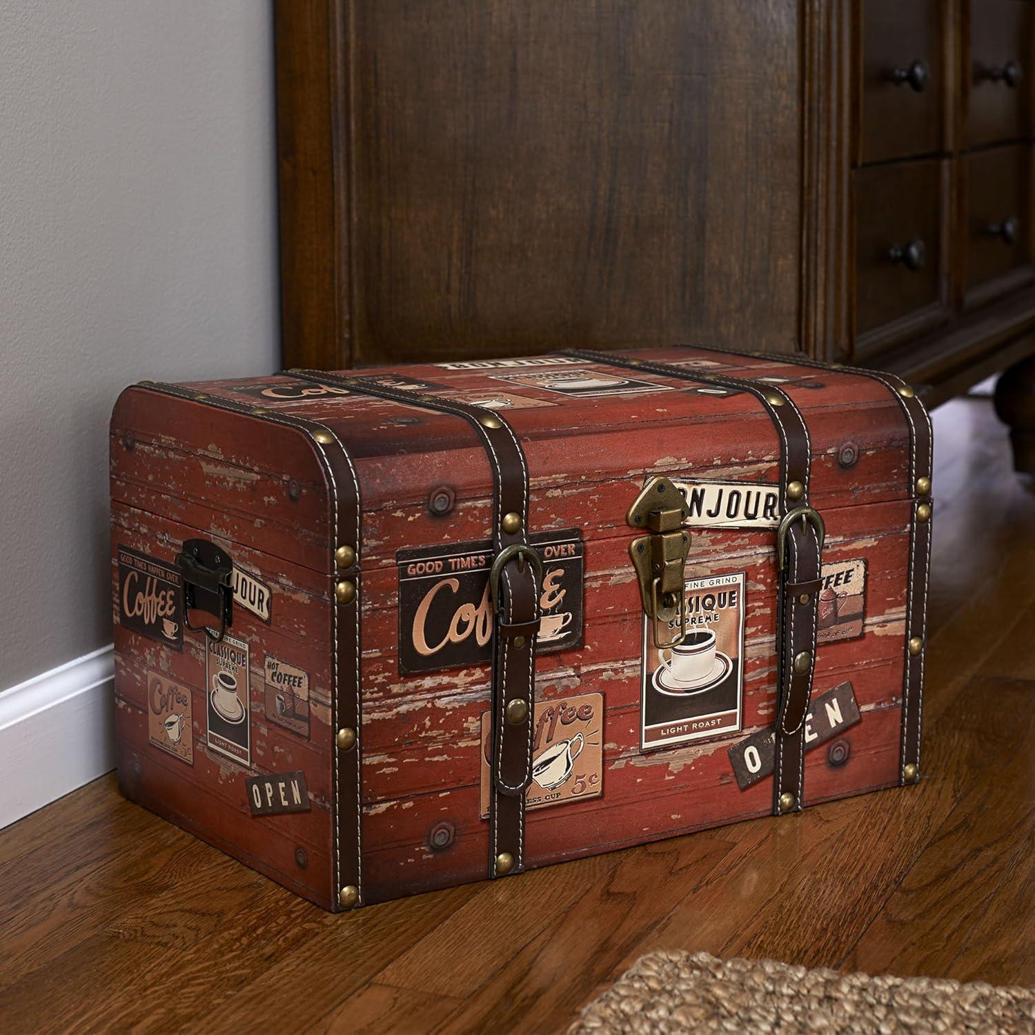 Household Essentials Medium Decorative Trunk Brown: Storage Trunk for Living Room, All Ages, No Assembly Required