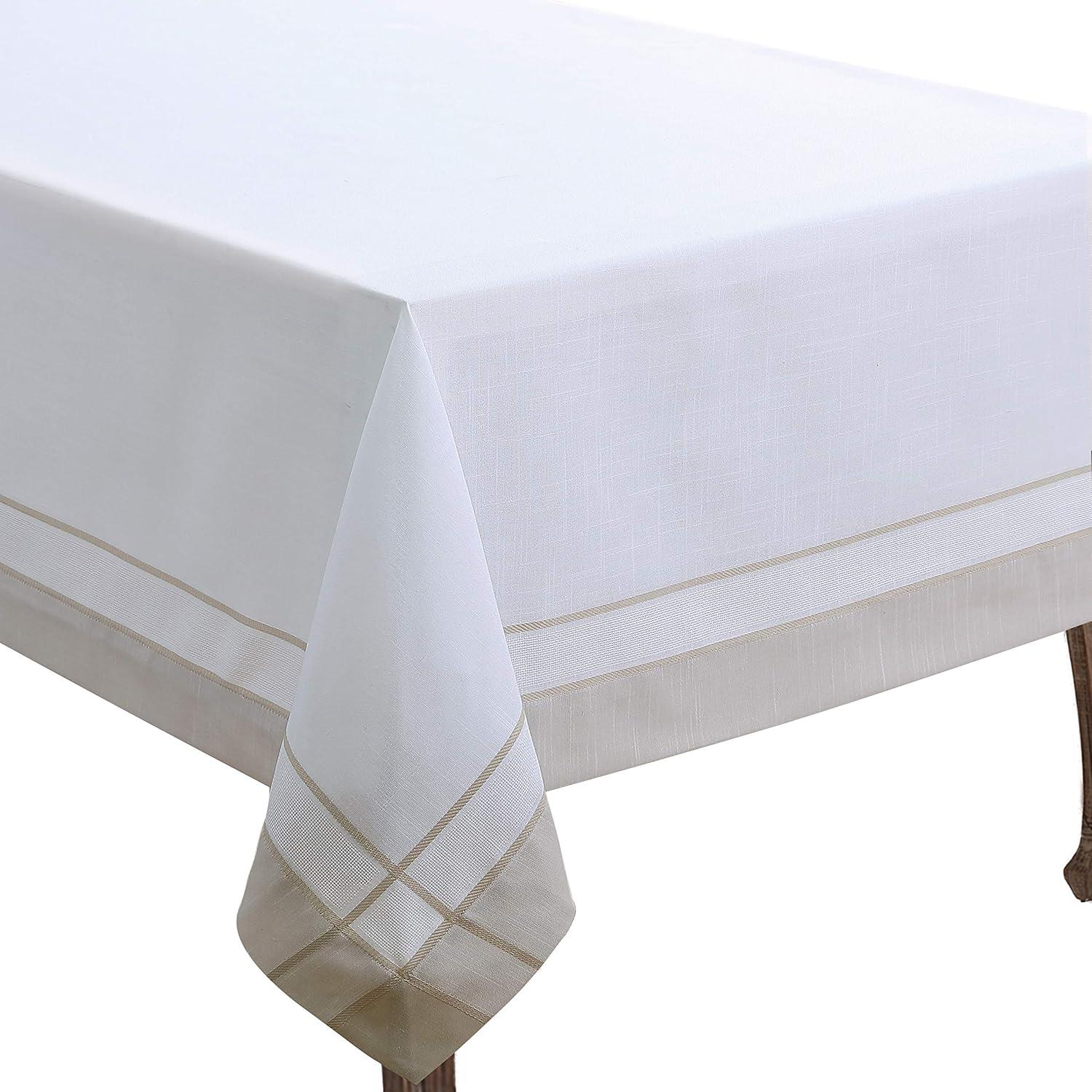 72 in. Banded Border Square Tablecloth, Natural