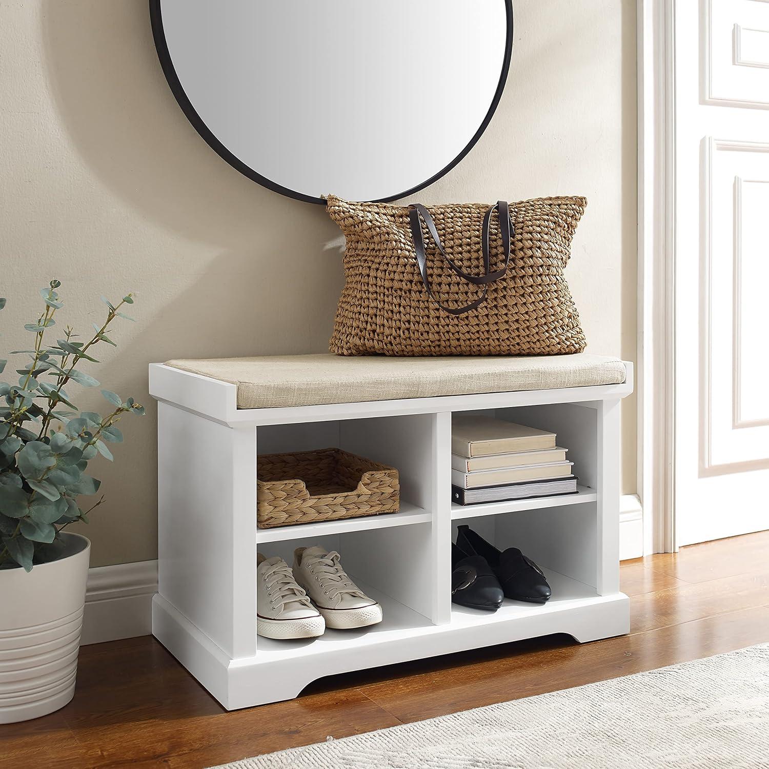 Anderson Storage Bench White - Crosley: Cushioned, Linen Upholstered, Farmhouse Style