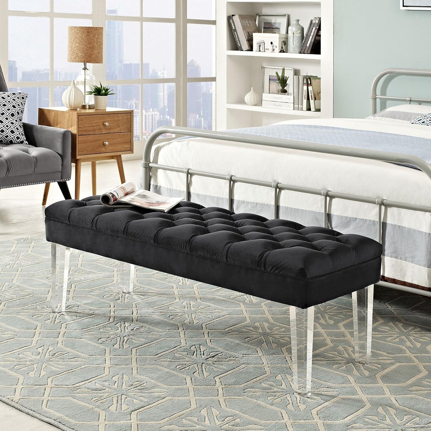 Modway Valet Modern Style Performance Velvet and Acrylic Bench in Ivory