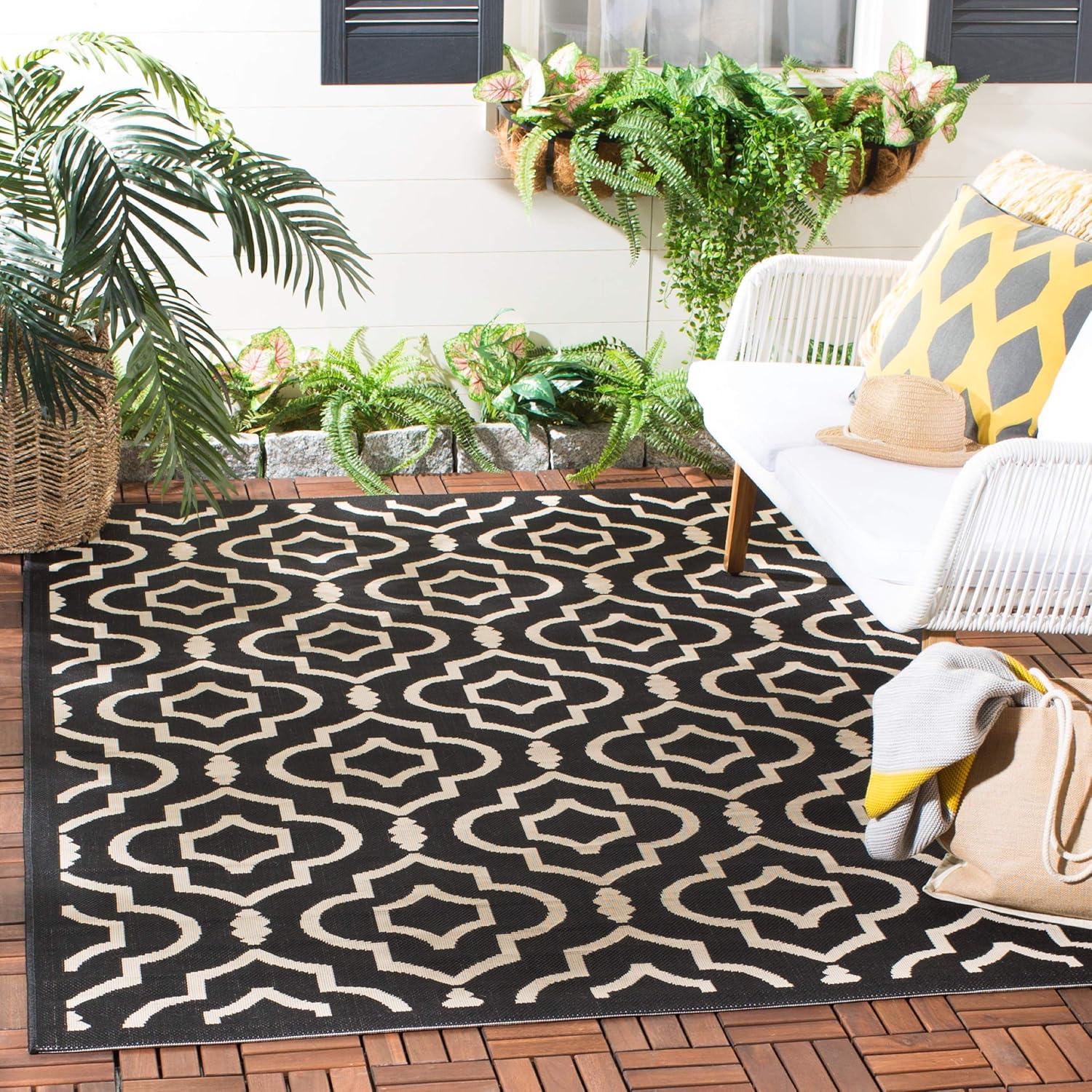 Courtyard CY6926 Power Loomed Indoor and Outdoor Area Rug - Black/Beige - 4'x5'7" - Safavieh