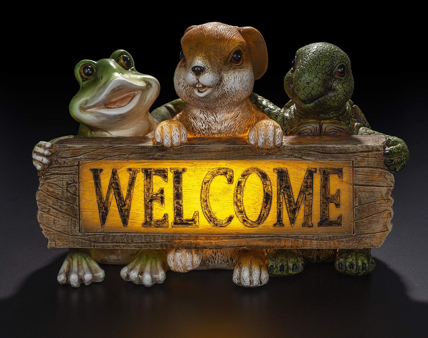 Dawhud Direct | Vp Home Backyard Friends Welcome Sign Frog Rabbit Turtle Solar