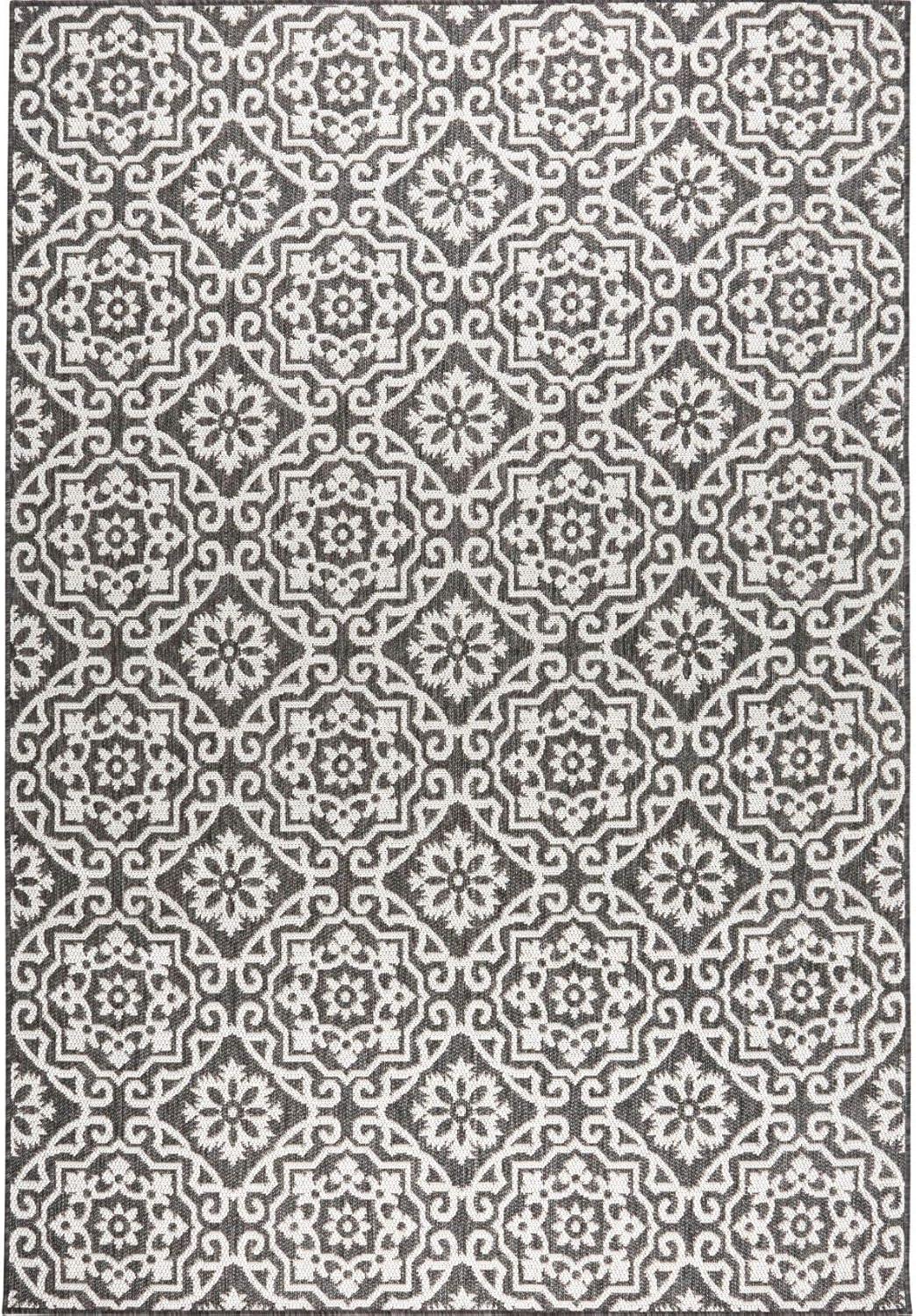 Nicole Miller New York Patio Country Danica Geometric Indoor/Outdoor Area Rug, Black/Grey