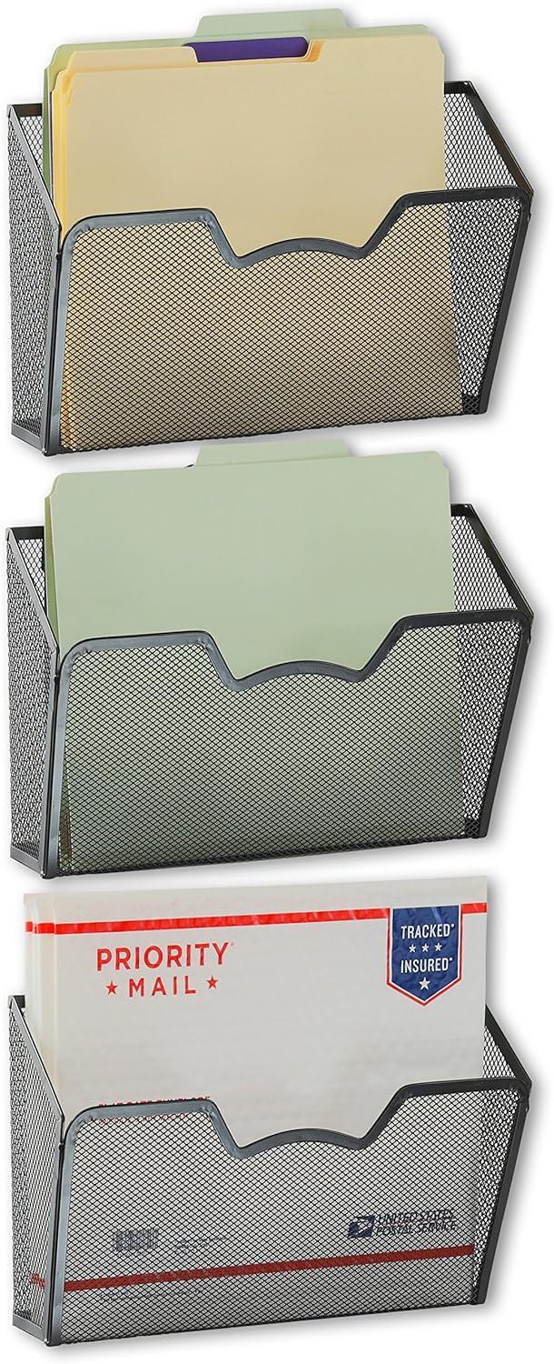 SHW 3PK Single Pocket Wall Mount File Holder, Black