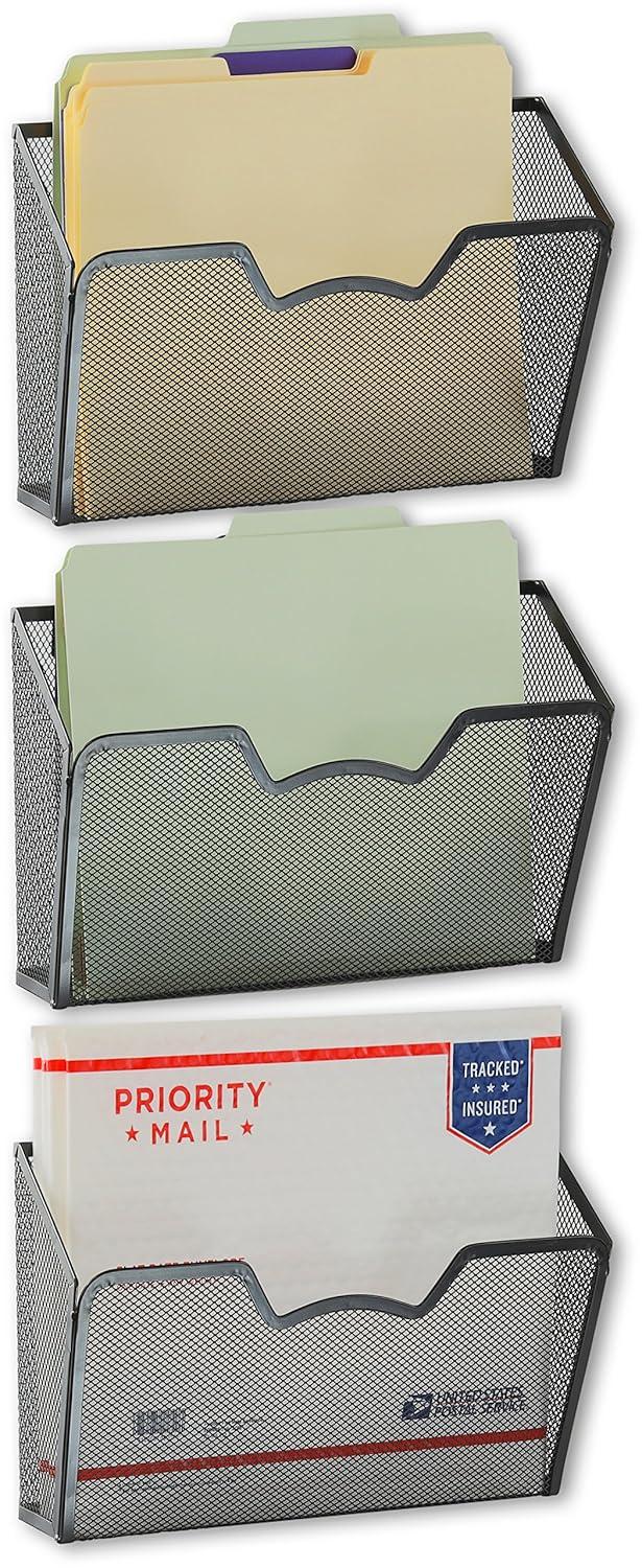 SHW 3PK Single Pocket Wall Mount File Holder, Black