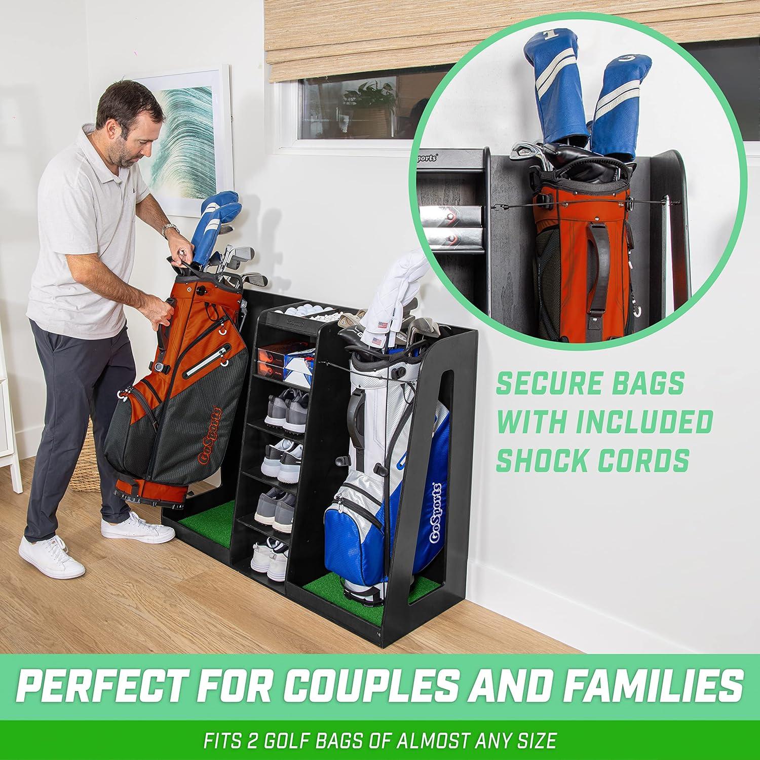 GoSports Premium Wooden Freestanding Golf Bag Organizer and Storage Rack