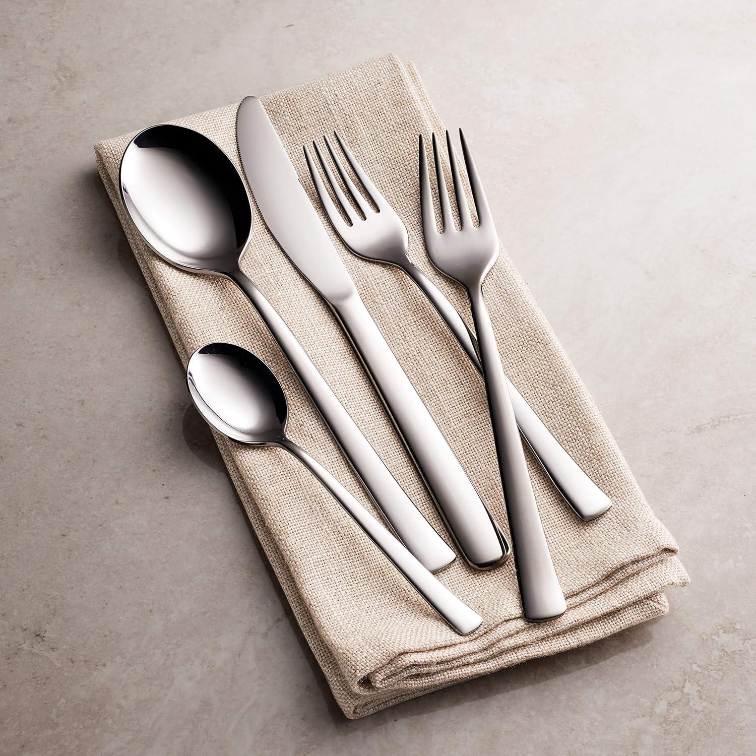 Tramontina Berlin 20-Piece Stainless Steel Flatware Set –  Mirror-Polished Finish, Square Handle Design, Knives, Forks & Spoons Silverware Set