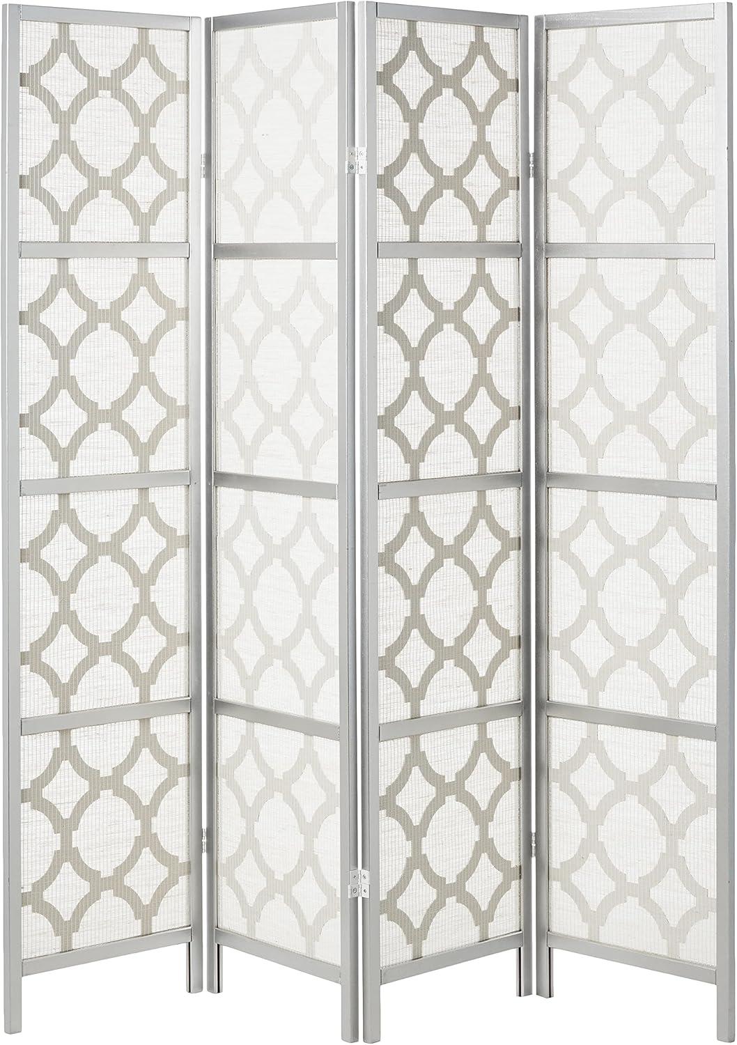 Roundhill Furniture Quarterfoil infused Diamond 4-Panel Room Divider in Silver