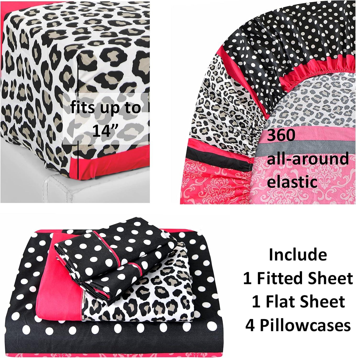 Full Pink and Black Patchwork Microfiber Bedding Set