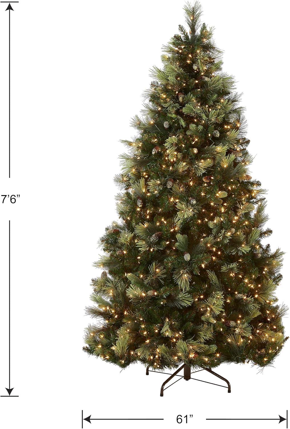 National Tree Company Carolina Pine 7.5 Foot Artificial Holiday Prelit Christmas Tree w/750 Clear Lights,1399 Branch Tips