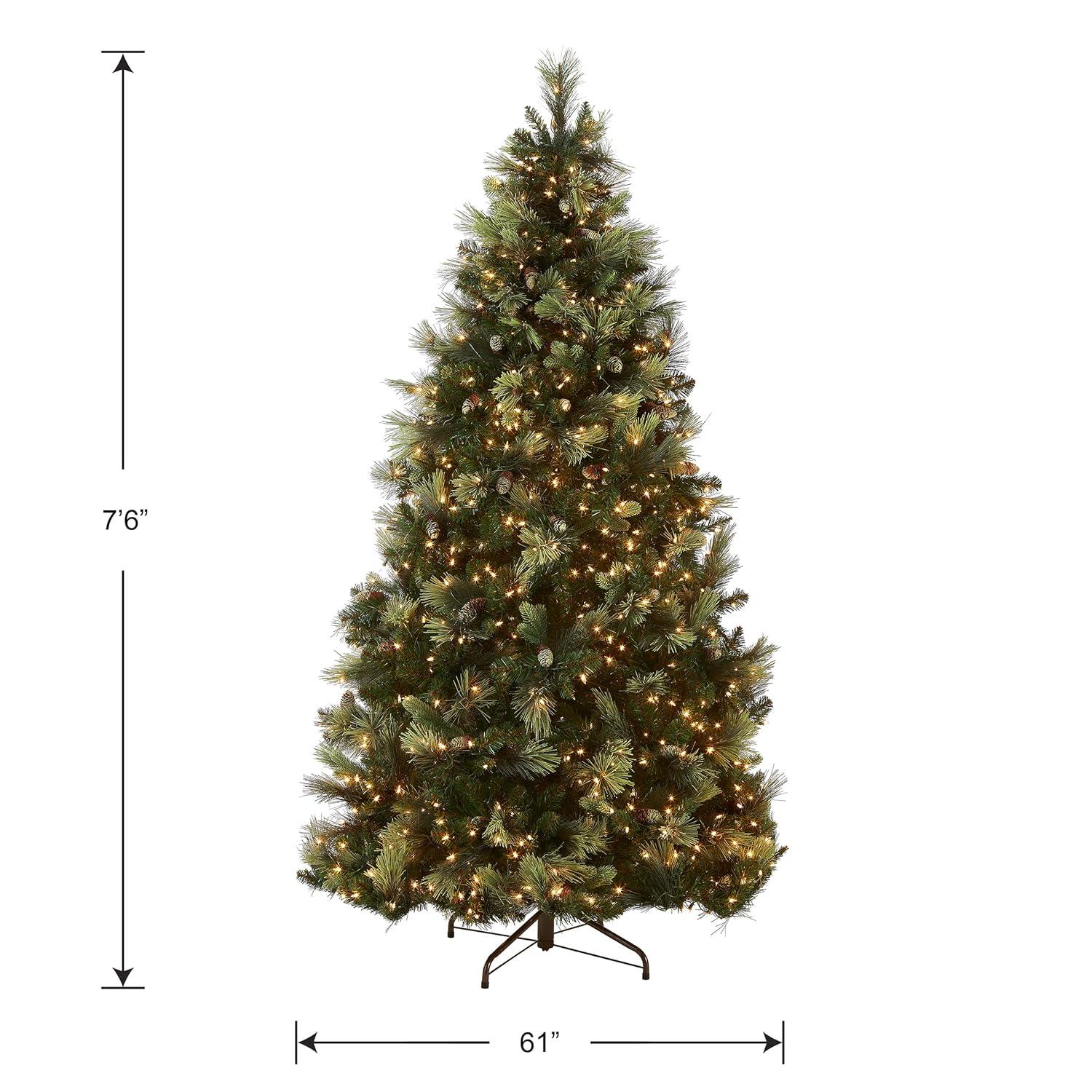 National Tree Company Carolina Pine 7.5 Foot Artificial Holiday Prelit Christmas Tree w/750 Clear Lights,1399 Branch Tips