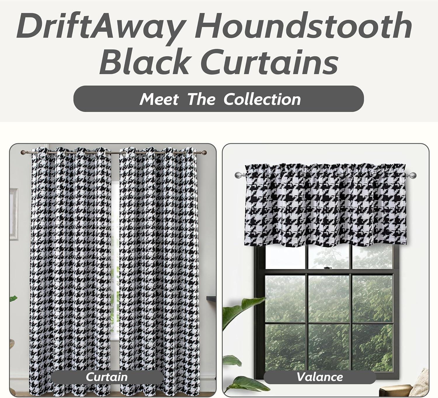DriftAway Houndstooth Check Plaid Window Valances Black and White Farmhouse Window Treatment Decor Curtains Vintage Gingham Rod Pocket Valances for Kitchen Living Room Café Curtains 1 Panel