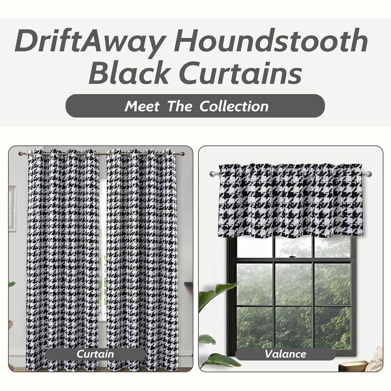 DriftAway Houndstooth Check Plaid Window Valances Black and White Farmhouse Window Treatment Decor Curtains Vintage Gingham Rod Pocket Valances for Kitchen Living Room Café Curtains 1 Panel