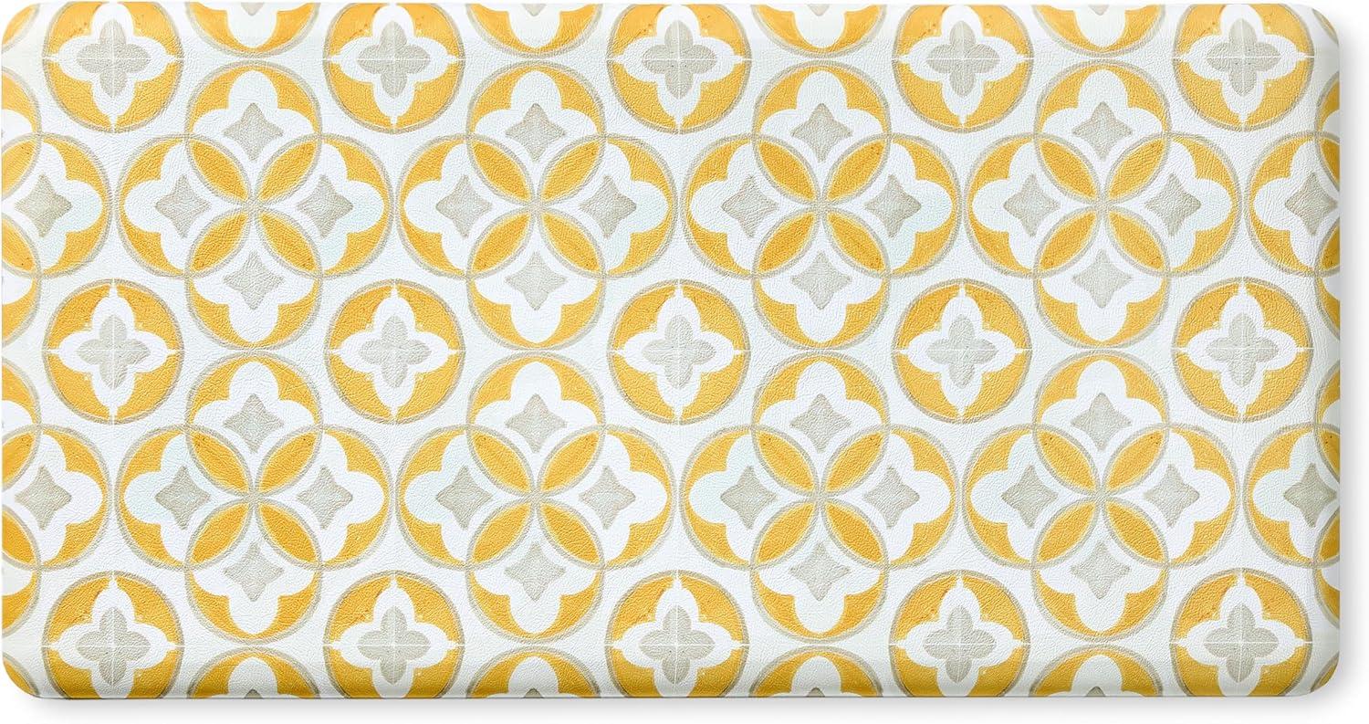 FIESTA Mali Tiles Geo Trellis Anti-Fatigue Comfort Kitchen Mat, Non-Slip Floor Mat, Padded Standing Desk Mat, Yellow/Grey/White, 20"x39"