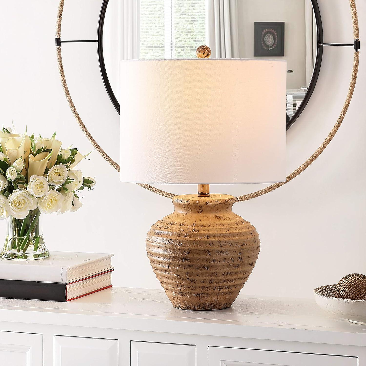 Kamryn Rustic Brown Resin Table Lamp with White Shade