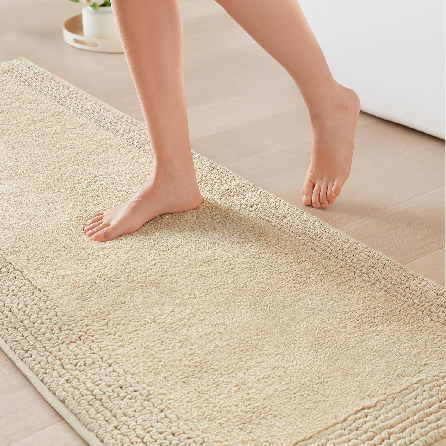 Madison Park 24"x72" Splendor Cotton Tufted Reversible Bath Rug Tan: Machine Washable, OEKO-TEX Certified