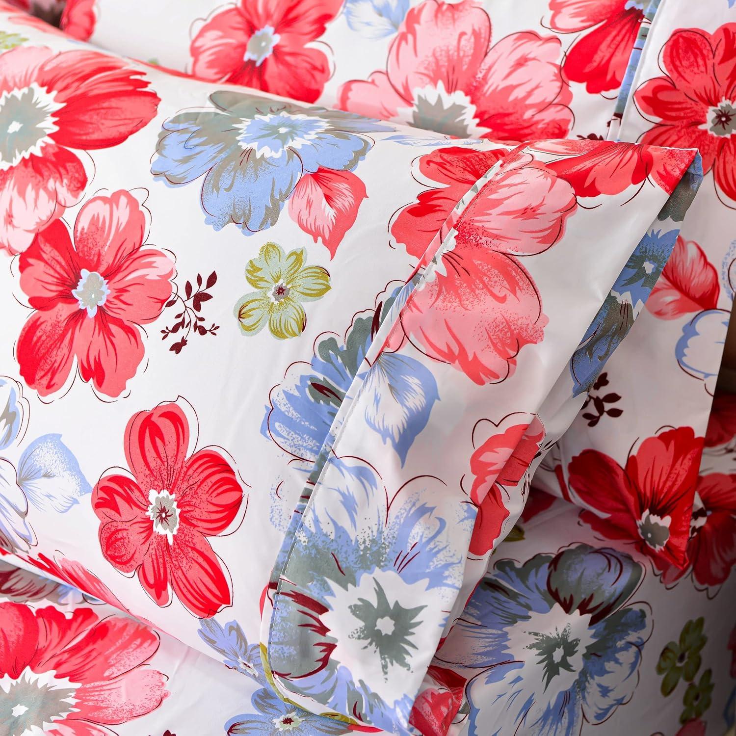 Twin Red Floral Deep Pocket Microfiber Bedding Set