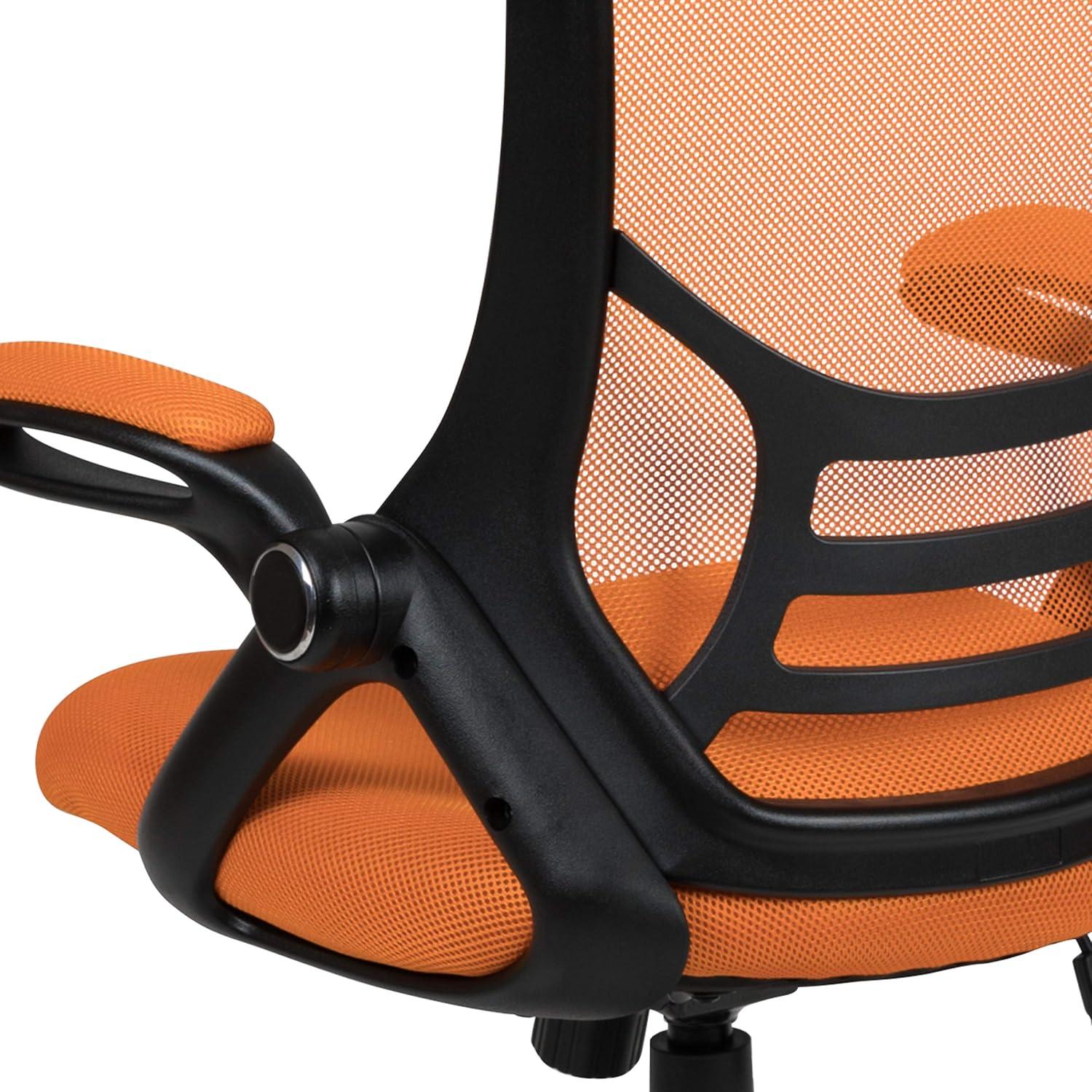 Flash Furniture High Back Orange Mesh Ergonomic Swivel Office Chair with Black Frame and Flip-up Arms