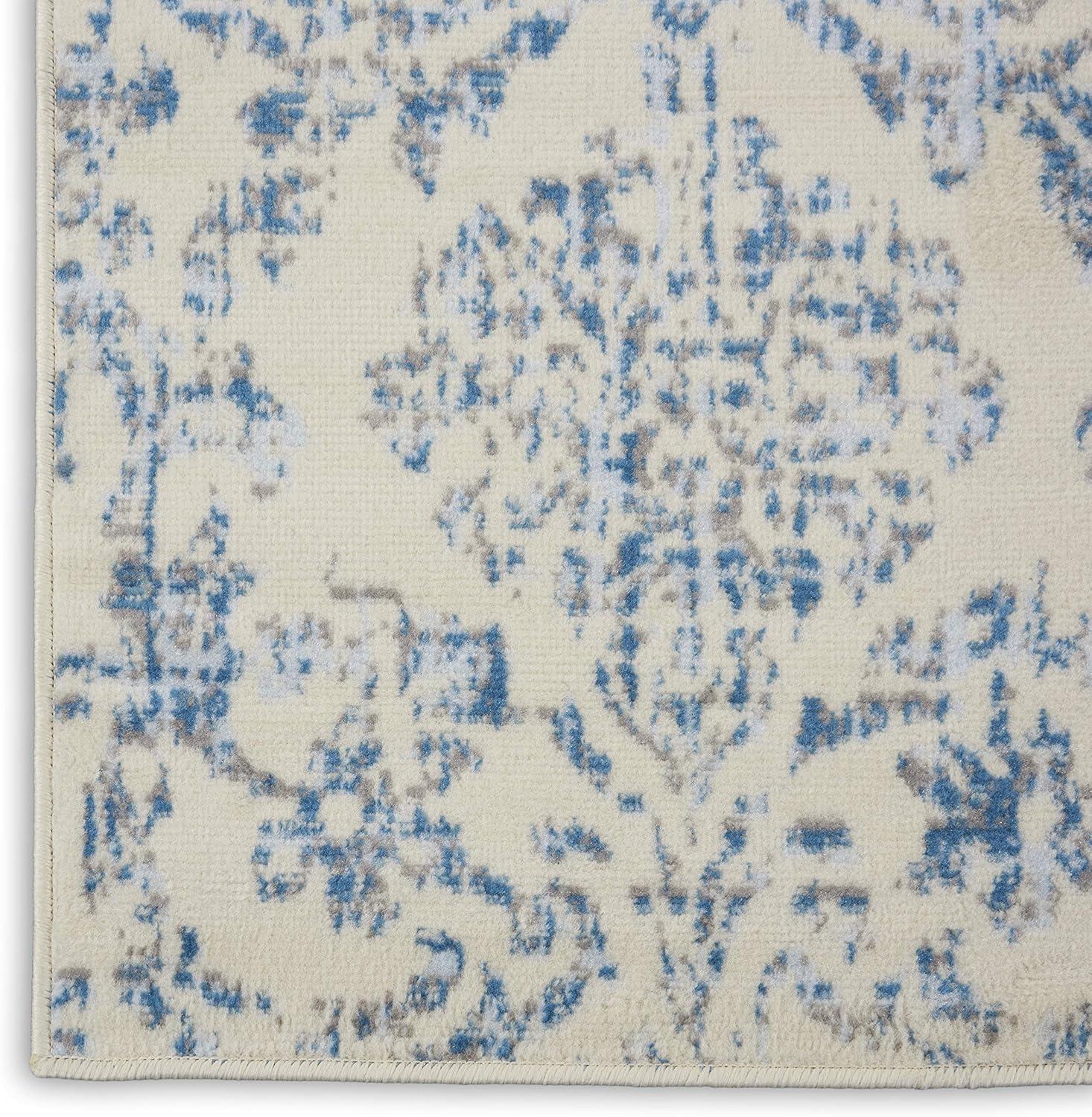 Nourison Jubilant 2' x 4' Ivory/Blue Area Rug Farmhouse Vintage Damask by Nourison