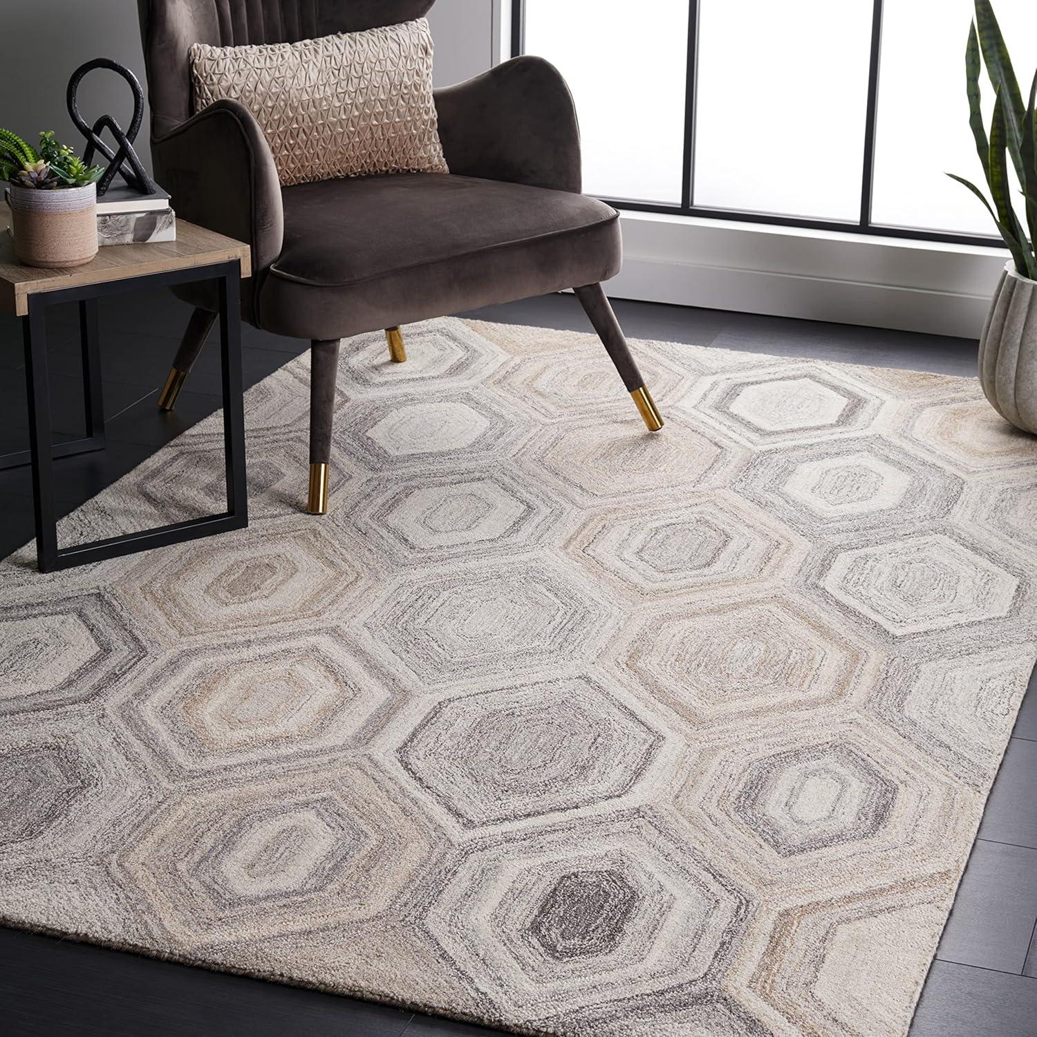 Gray Abstract Handmade Wool 6' x 9' Tufted Area Rug